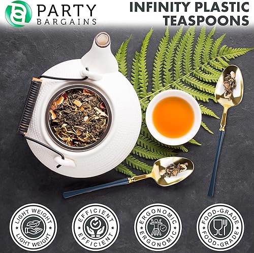 Miniatura 12 de Party Bargains Disposable Plastic Black Gold Cutlery Set, Infinity Modern Design Utensils, 40 Pack: 16 Forks, 8 Knives, 16 Spoons