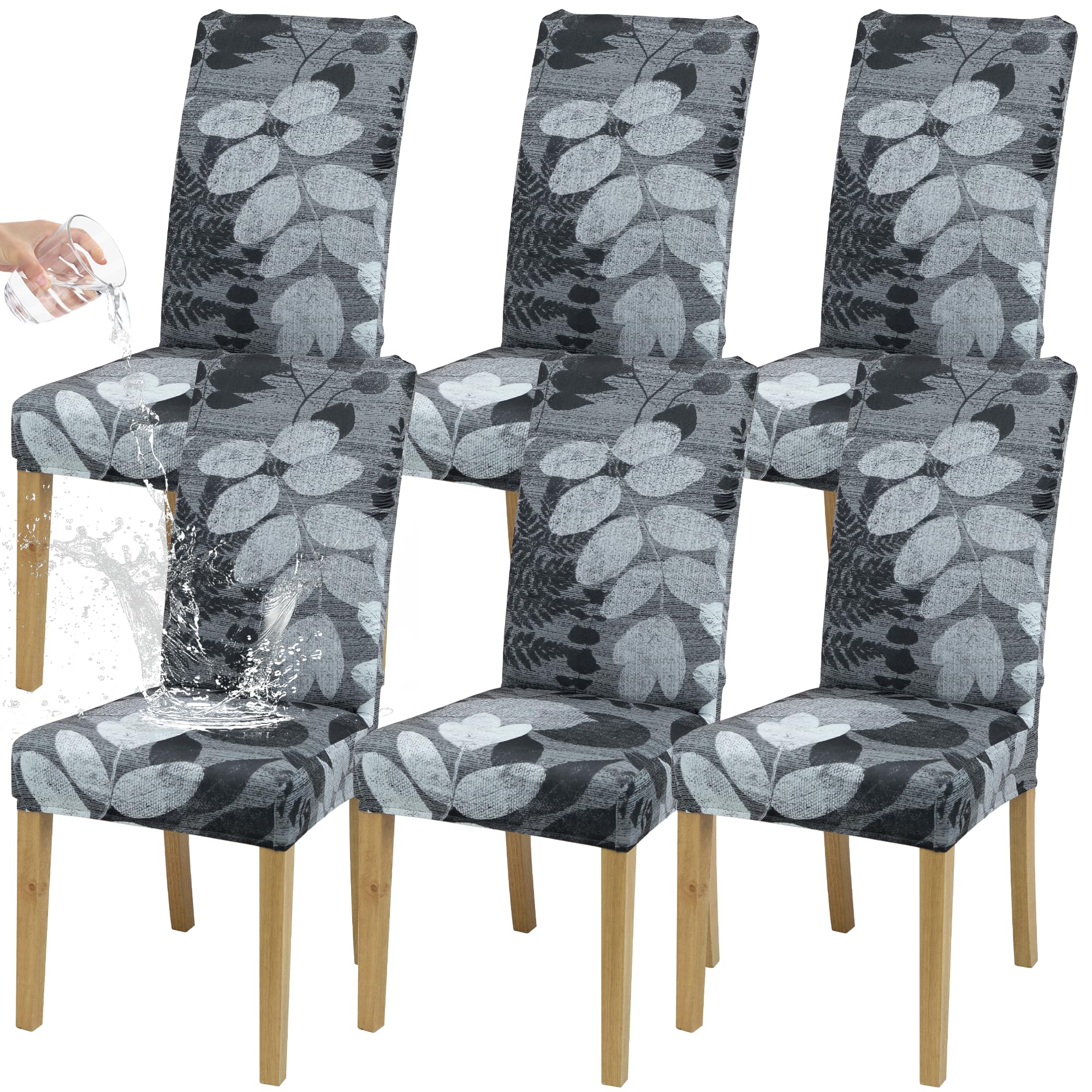 coprisedia con schienale、coprisedia elasticizzati、coprisedie antigraffio gatto、copri sedia da ufficio (set da 2/4/6 pezzi con schienale) per salotti, cucine, feste e hotel. (6, Foglia grigia 2)