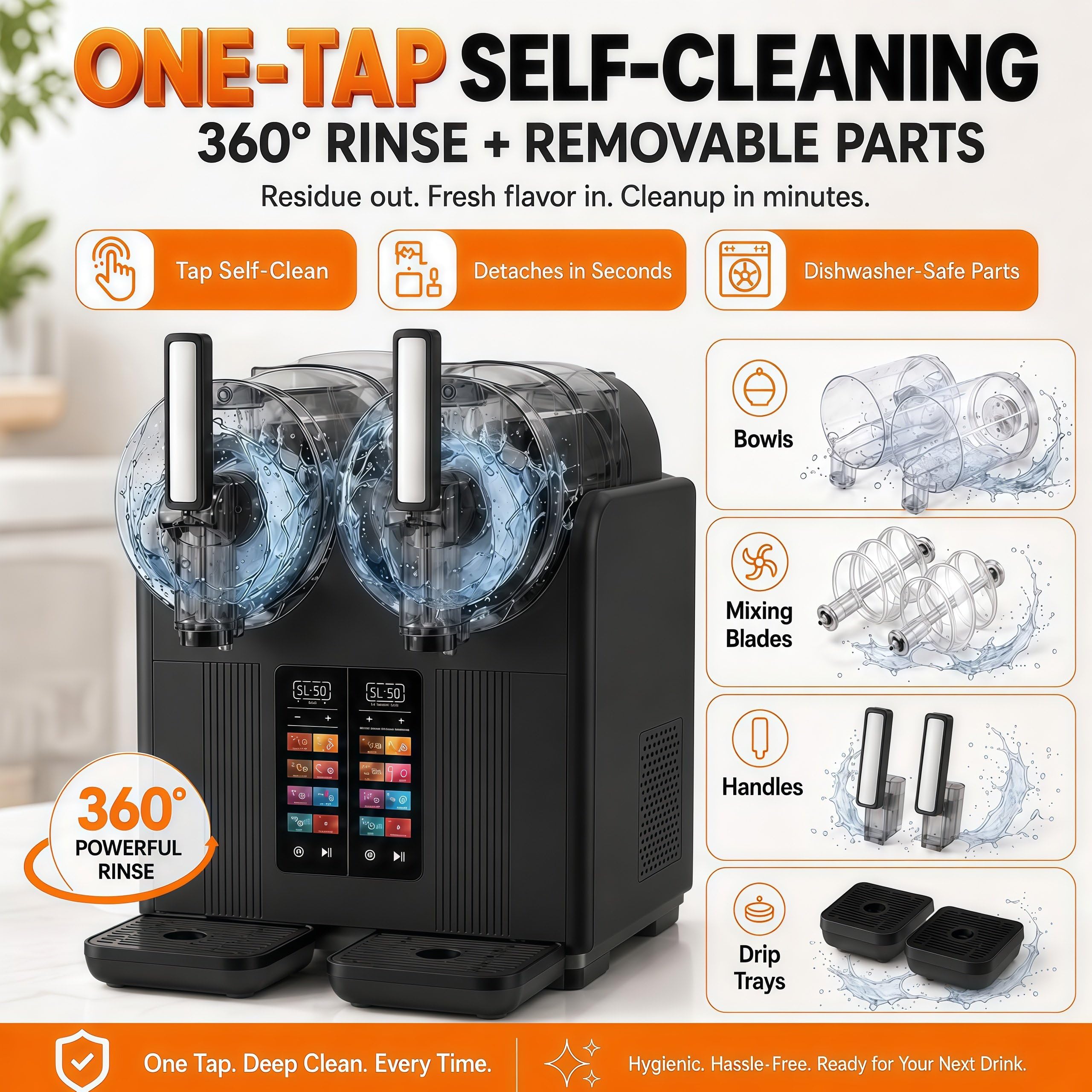 Máquina de Helado Soft y Granizadora Profesional 2 en 1, Máquina de Granizados de 2 Tanques Transparentes con Panel Táctil, Dispensador de Sorbete y Smoothie para Casa y Cafetería Black