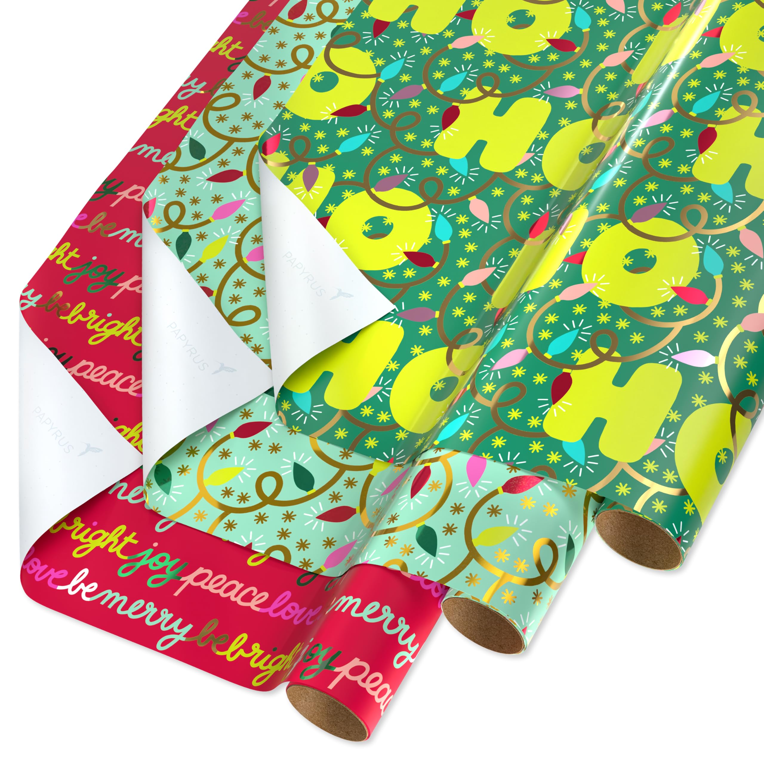 Papyrus Rouleaux de papier cadeau de Noël, feuilles persistantes célestes et étoiles (3 rouleaux, 2,5 m²)