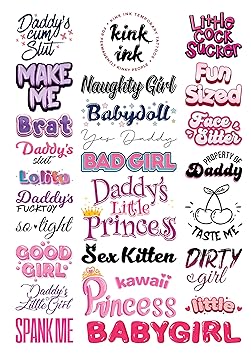 25 x "Daddys Little Girl" Temporary Tattoo Sexy Kinky A4 Sheet