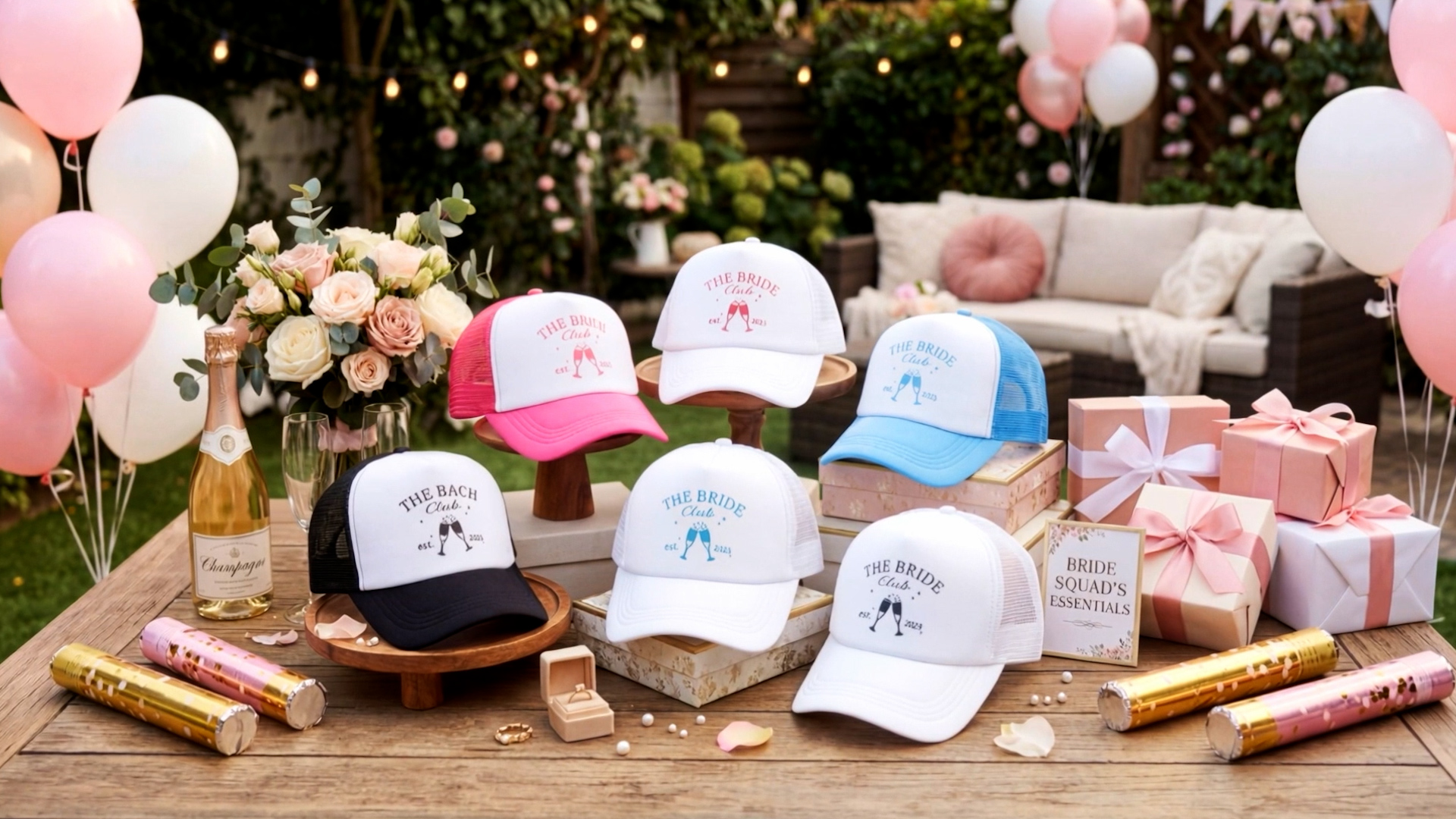 8 Pcs Bachelorette Trucker Hat Set, Adjustable Wedding Party Caps Bachelorette Trucker Hats main image 4