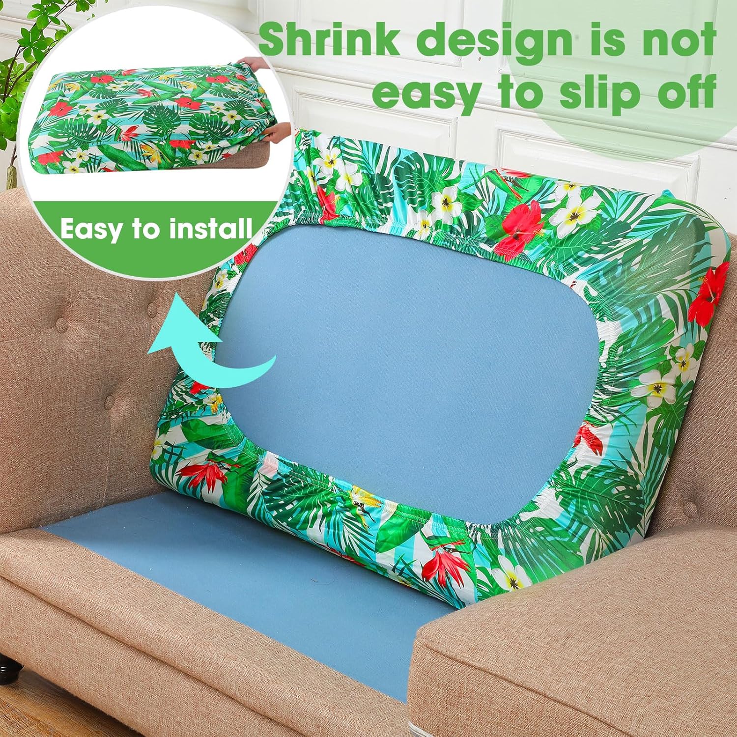 8 Pcs Outdoor Cushion Covers Patio 25 Inch Stretchable Furniture Cushion Covers Floral Indoor Sofa Replacement Seat with Elastic Bottom (Tropical)