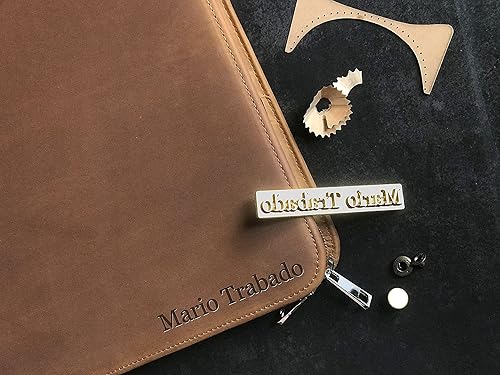 Miniatura 4 de Portafolio de cuero genuino personalizado para hombres, cartera de cuero con cremallera para mujer, carpeta de cuero grabado, 3 anillos, se adapta a