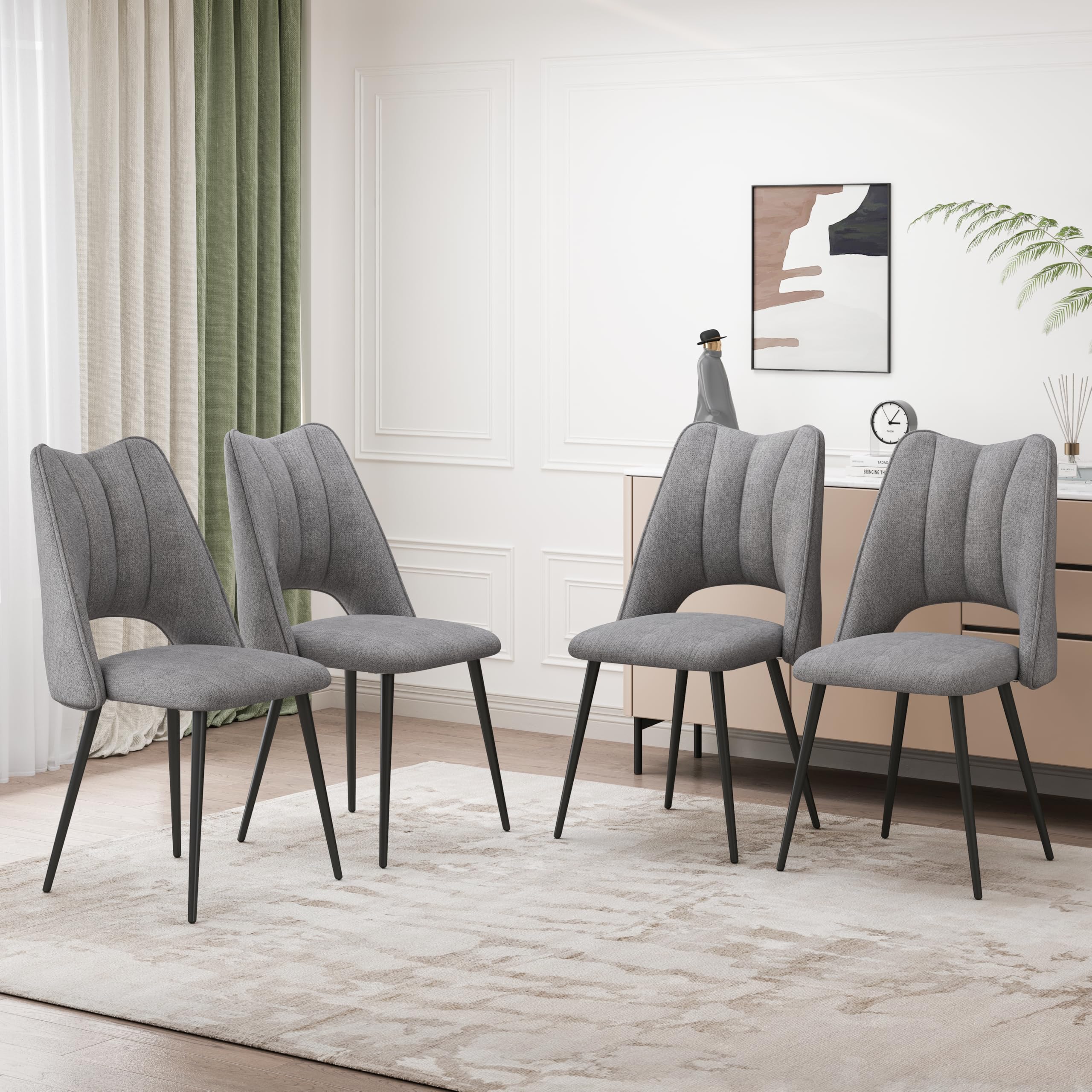 4-Piece Dining Chair Set, Modern Design, High-Resilience Foam, Metal Legs, Adjustable Feet, Grey Suitable for desks, lounges, living rooms, kitchens, bedrooms, and home offices YJX-W757P304077