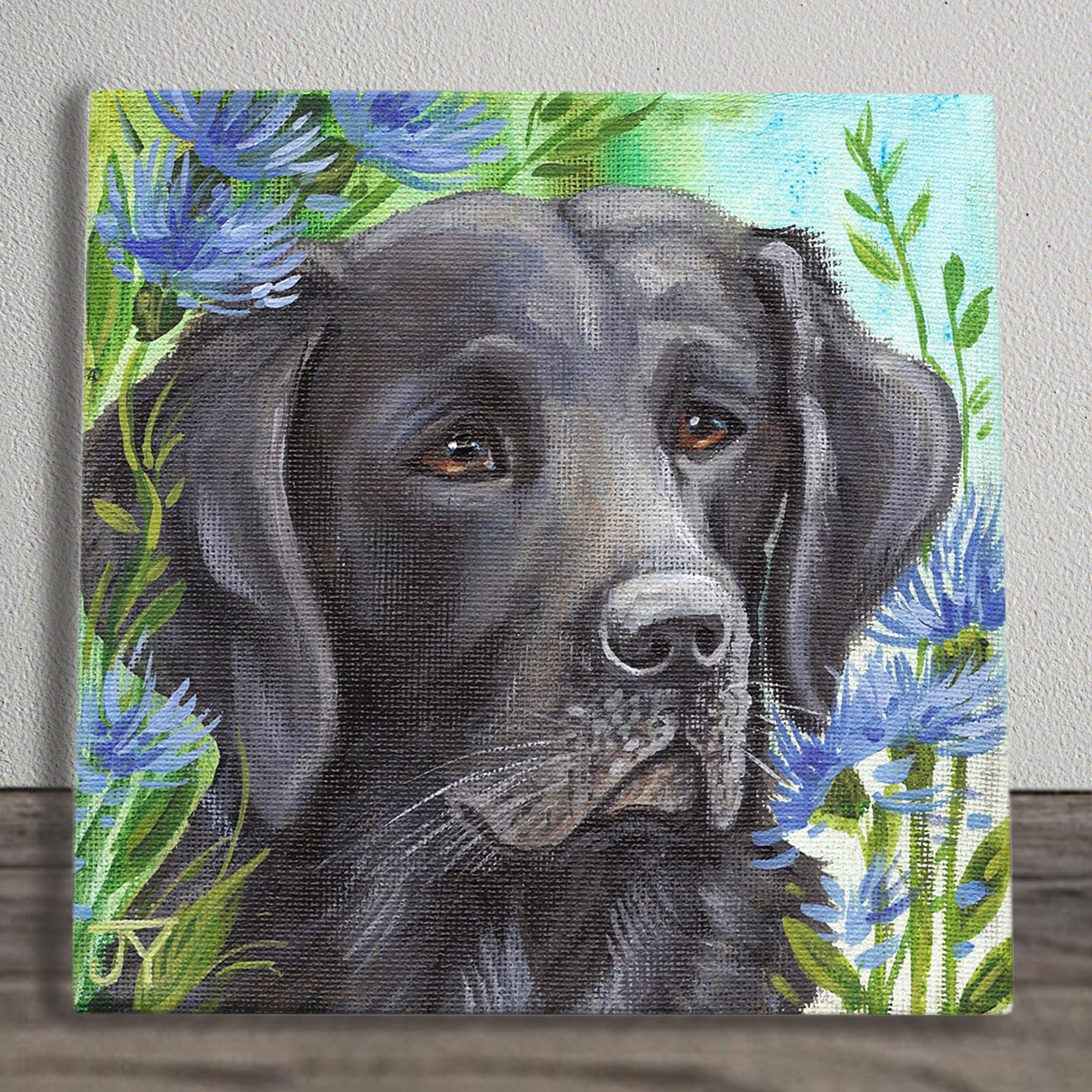 Penny in Cornflowers Ceramic Picture Tile Artwork by Judith Yates Hanging Wall Art Home Décor