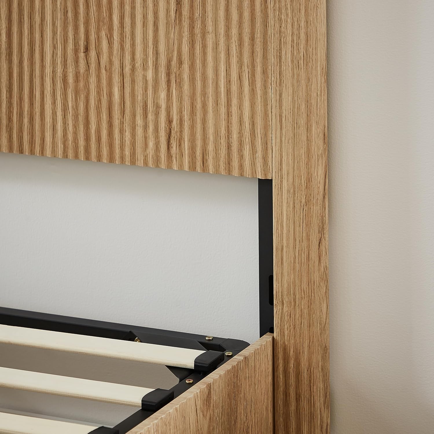 Oka King Size Lift Up Storage Bed Frame, Heavy Duty Platform Bed Frame with Hydraulic Storage System and Headboard, No Box Spring Needed, Walnut