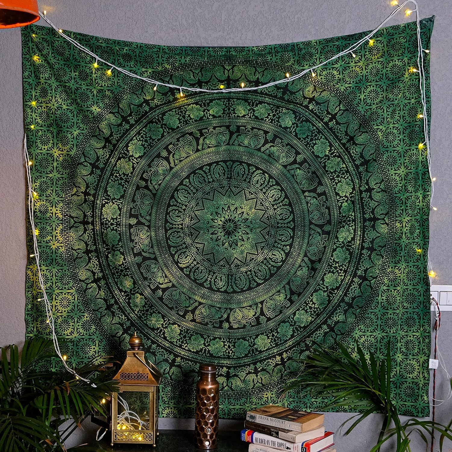 Craft Trade Indian Cotton Mandala Wall Hanging Tapestry for Aesthetic Boho Hippie Living Room, Meditation & Bedroom Décor - Green - 50x60 Inches