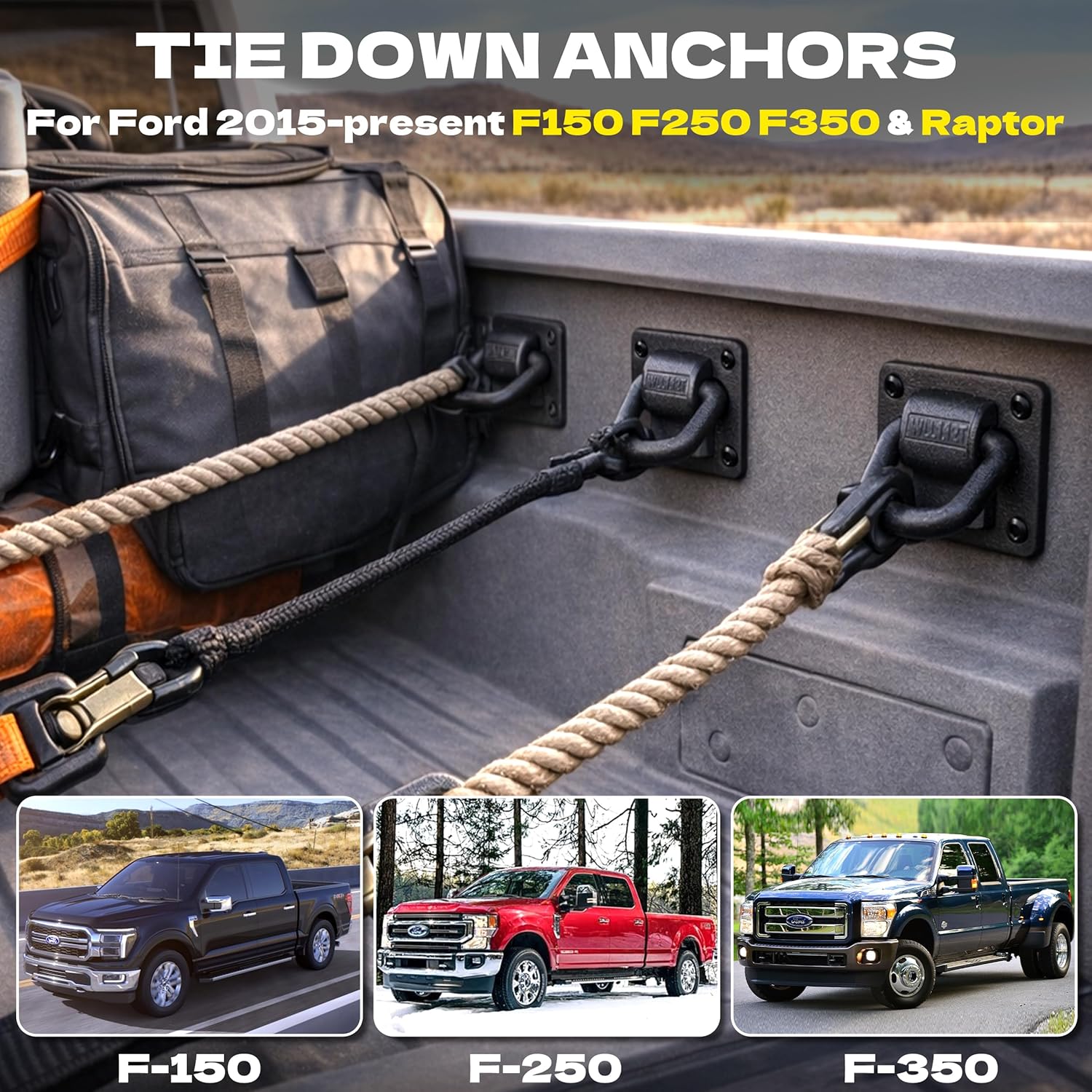 KJE 4 Pack Heavy Duty Tie Down Anchors for Truck Bed Fit for 2015-2025 Ford F150 F250 F350 & Raptor 2026, 2025 F150 Tie Down Anchors Replacement for FL3Z-99000A64-B & FL3Z-9928408-AB Car Accessories