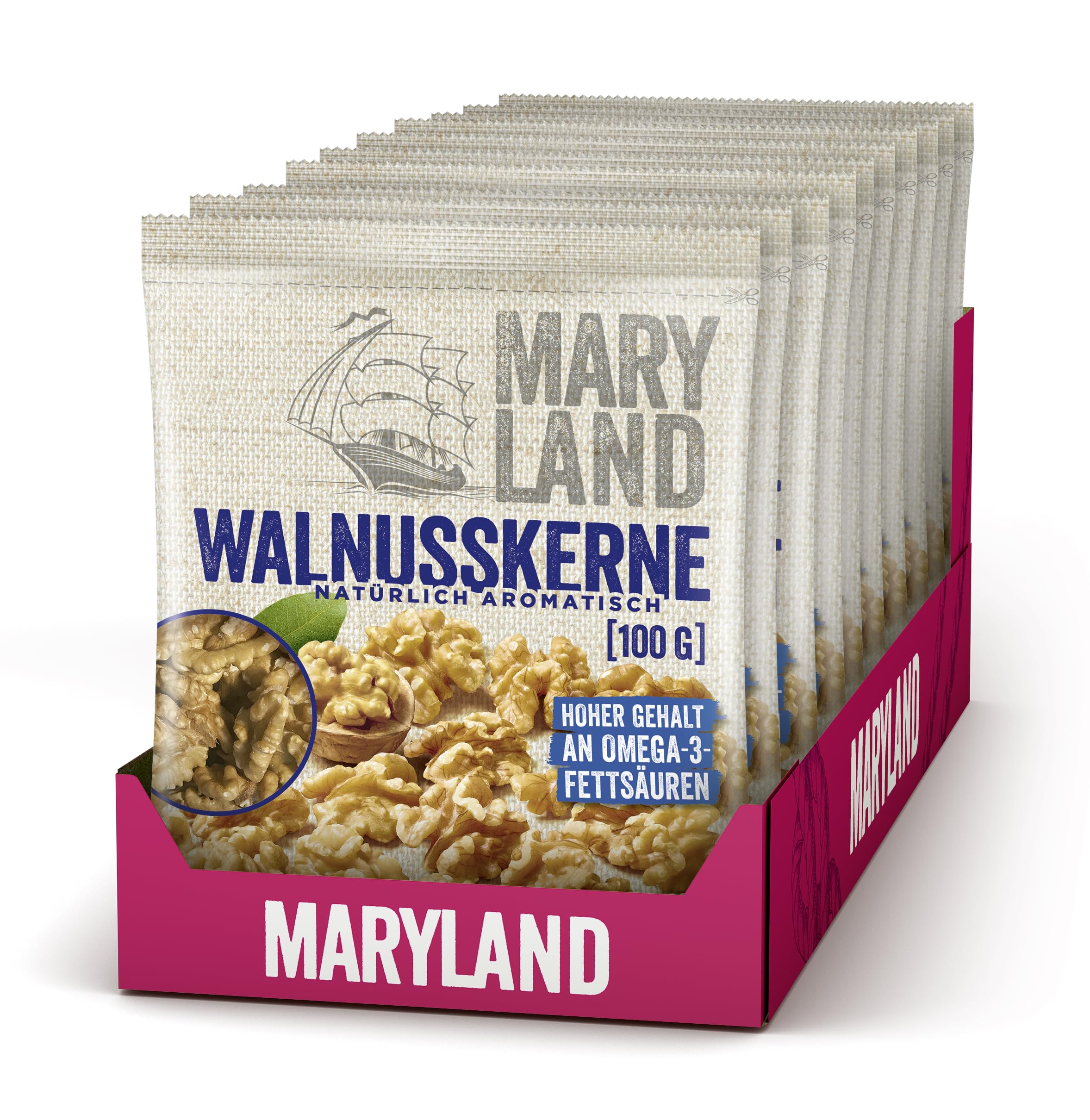 Maryland Walnusskerne 100g Beutel 10er Pack – Walnusskerne naturbelassen, vegan, frei von künstlichen Aromen, ohne Zusatzstoffe – Im praktischen Format genießen (10 x 100g)