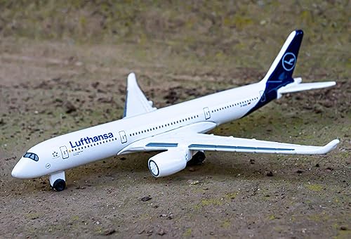 Miniatura 4 de Majorette 212057980Q02 Airbus 350 Lufthansa, avión, diseño original, juguete, avión, aprox. 4.3 in, blanco, para niños mayores de 3 años