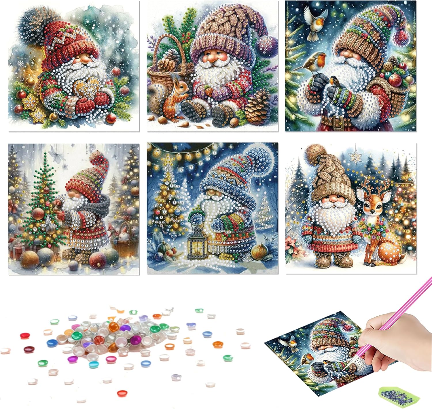LSQFS 6 Pack Diamond Art Kits for Adults, Gnome Christmas Diamond Art Cards image 3