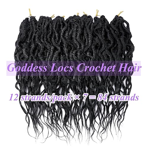 Miniatura 5 de LOSMOEER Cabello de ganchillo sintético de 12 pulgadas, 7 paquetes de cabello de ganchillo Goddess Locs para mujer, trenzas de ganchillo suaves