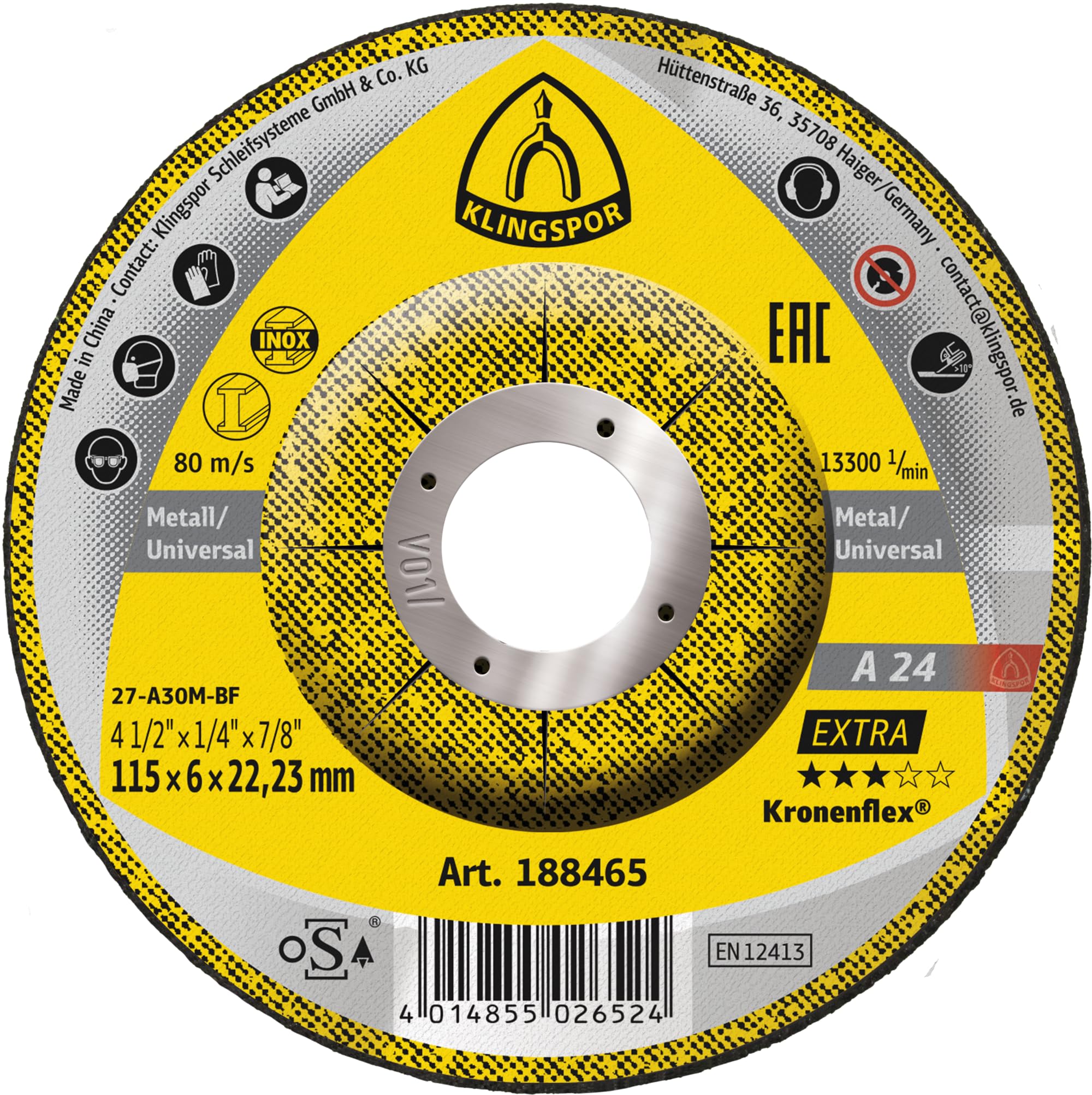 Klingspor A 24 EX Cutting Disc 115 x 6 x 22,23 mm gekrümt 10 Stück