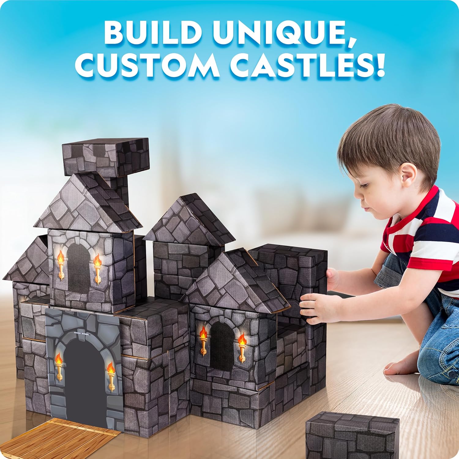 National Geographic Jumbo Cardboard Building Blocks – 30-Pc. Extra-Thick Cardboard Bricks for Kids, Build a Castle Play House, Indoor Playhouse, Large Building Blocks, Kids Giant Blocks 30 Piece - Castle