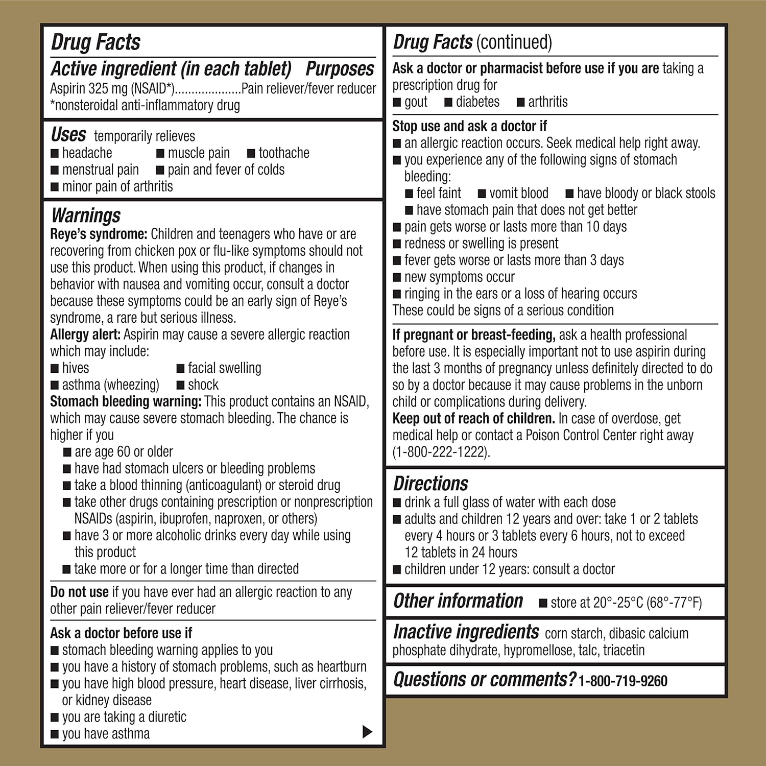 GoodSense Aspirin Pain Reliever & Fever Reducer (NSAID), 325 mg Coated Tablets, Temporarily Relieves Headache, Muscle Pain, Toothache, Menstrual Pain, Pain and Fever of Colds, Minor Pain of Arthritis : Health & Household