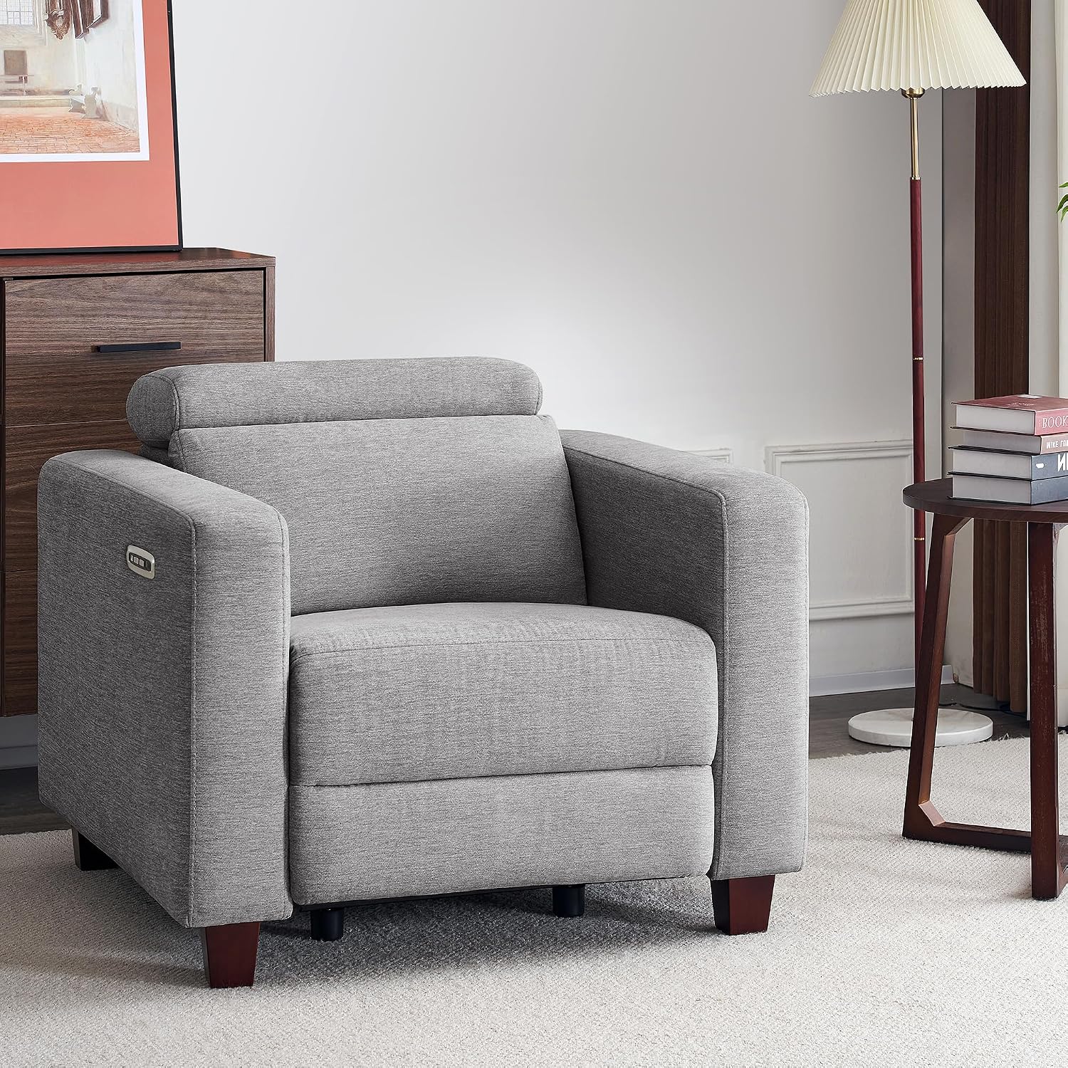 MCombo Zero Wall Recliner Chair, Wall Hugger Power Recliner Chair with Adjustable Headrest, High Wood Leg, USB & Type C Dual Charge Ports, for Living Room, Small Spaces, HL128 (Textile, Grey)