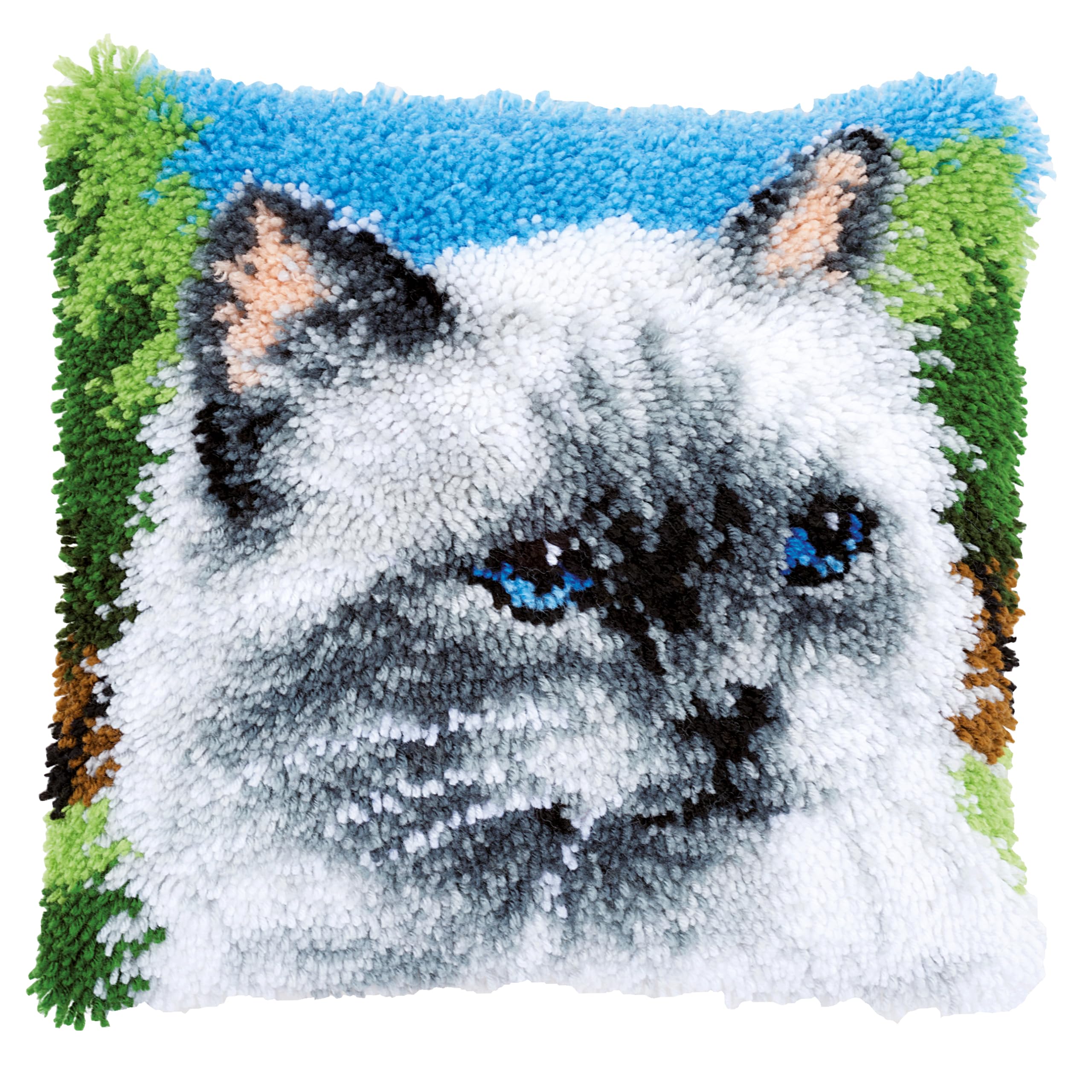 Kit de cojín de gancho de pestillo de gato gris DIY 40x40 cm para manualidades de adultos