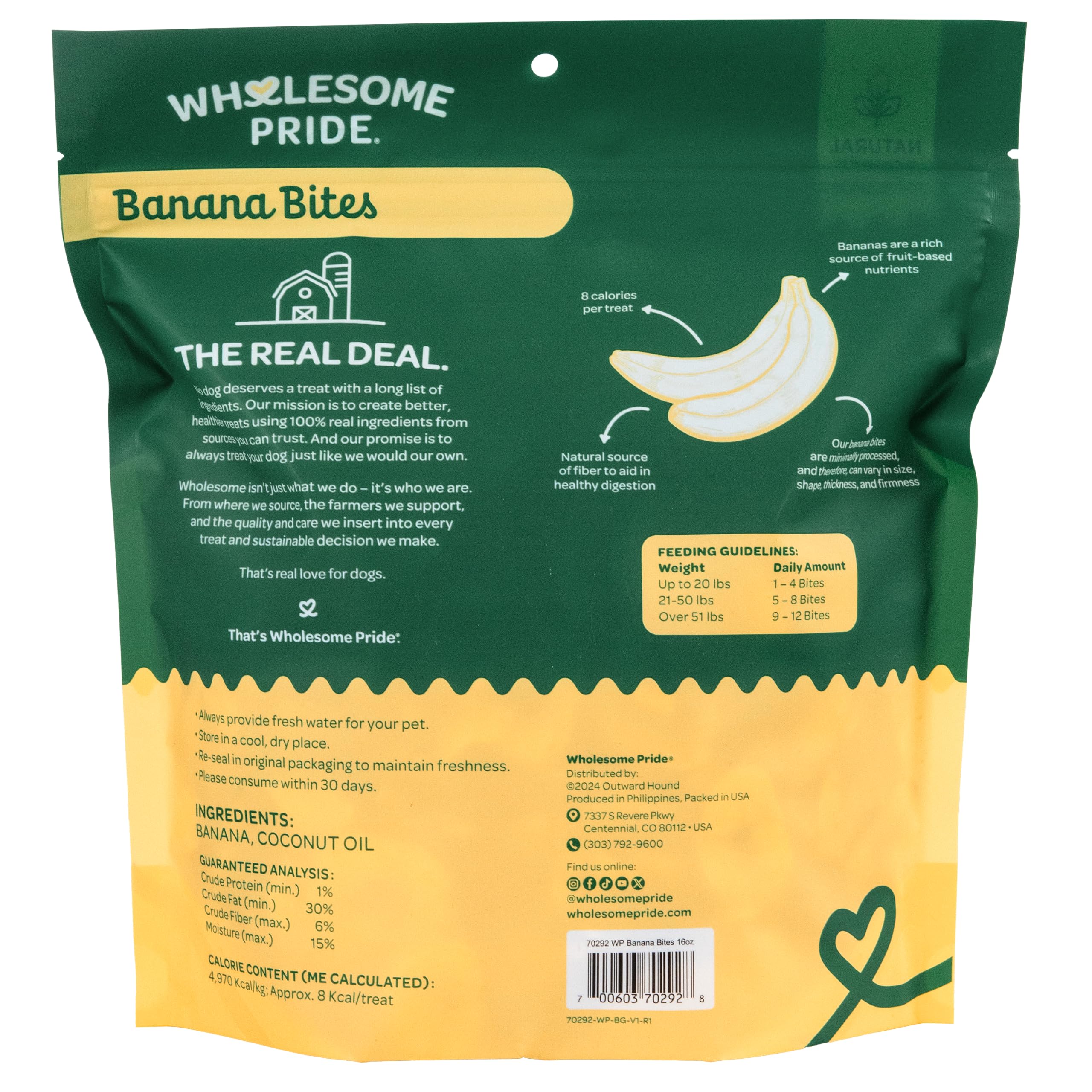Wholesome Pride Banana Bites - Zuccheriera per cani, 2 ingredienti, banane e olio di cocco, senza cereali, 473,6 g