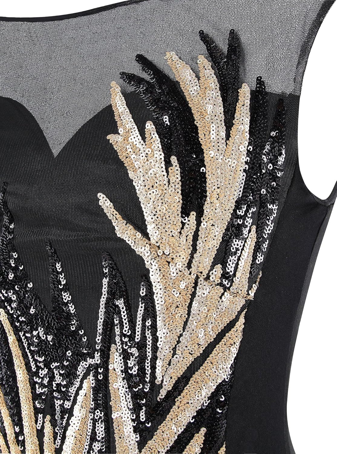 ANGEL FASHIONS Women's Sheer Gold Sequined Black Splicing Evening Dress - Image 5