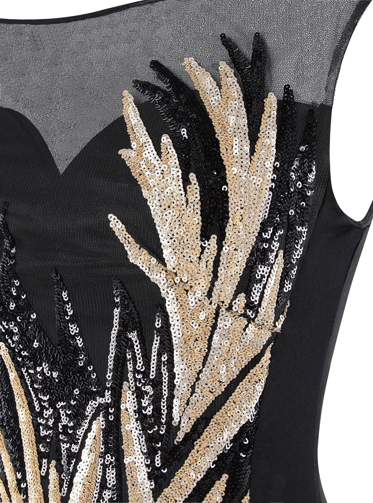 Angel-fashions Da Donna Splicing Abito da Sera Oro Paillettes