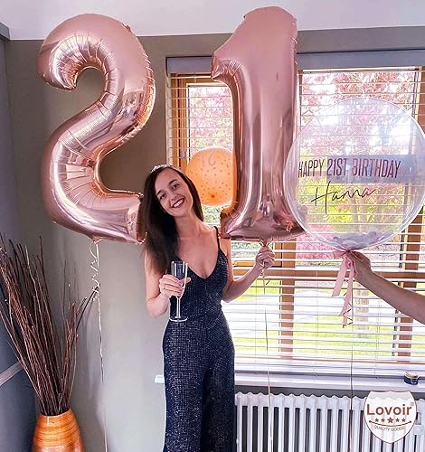Miniatura 5 de Lovoir Globo de oro rosa de 40 pulgadas con el número 12 de 21 dígitos gigantes de papel de aluminio Mylar para helio de 12 cumpleaños y 21 años,