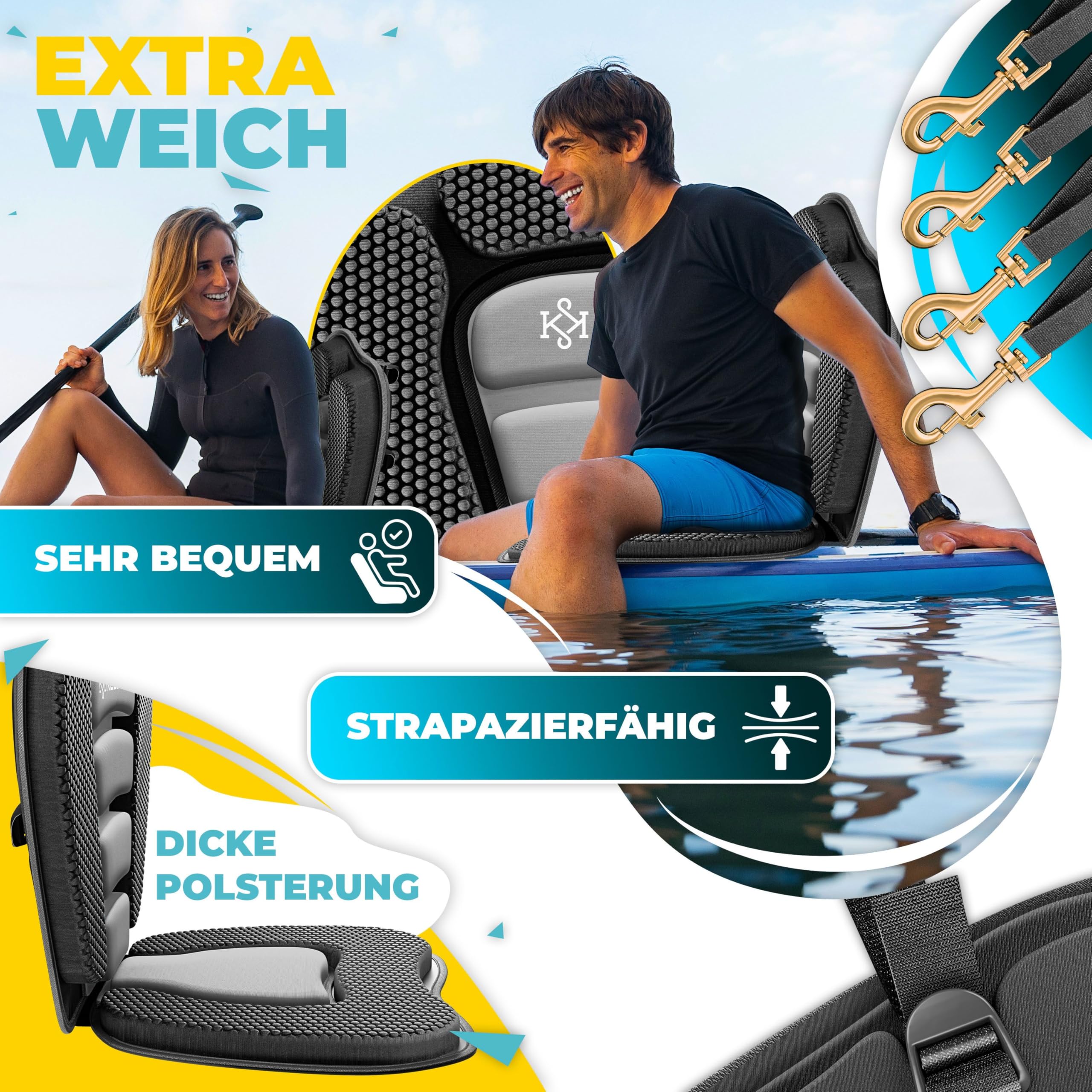 KESSER® Siège de Kayak pour Sup Board Stand Up Paddle Siège de Surf, siège rembourré pour Paddle, Paddle, siège rembourré 32 x 38 cm, Dossier 51 x 45 cm, Montage Rapide et Facile