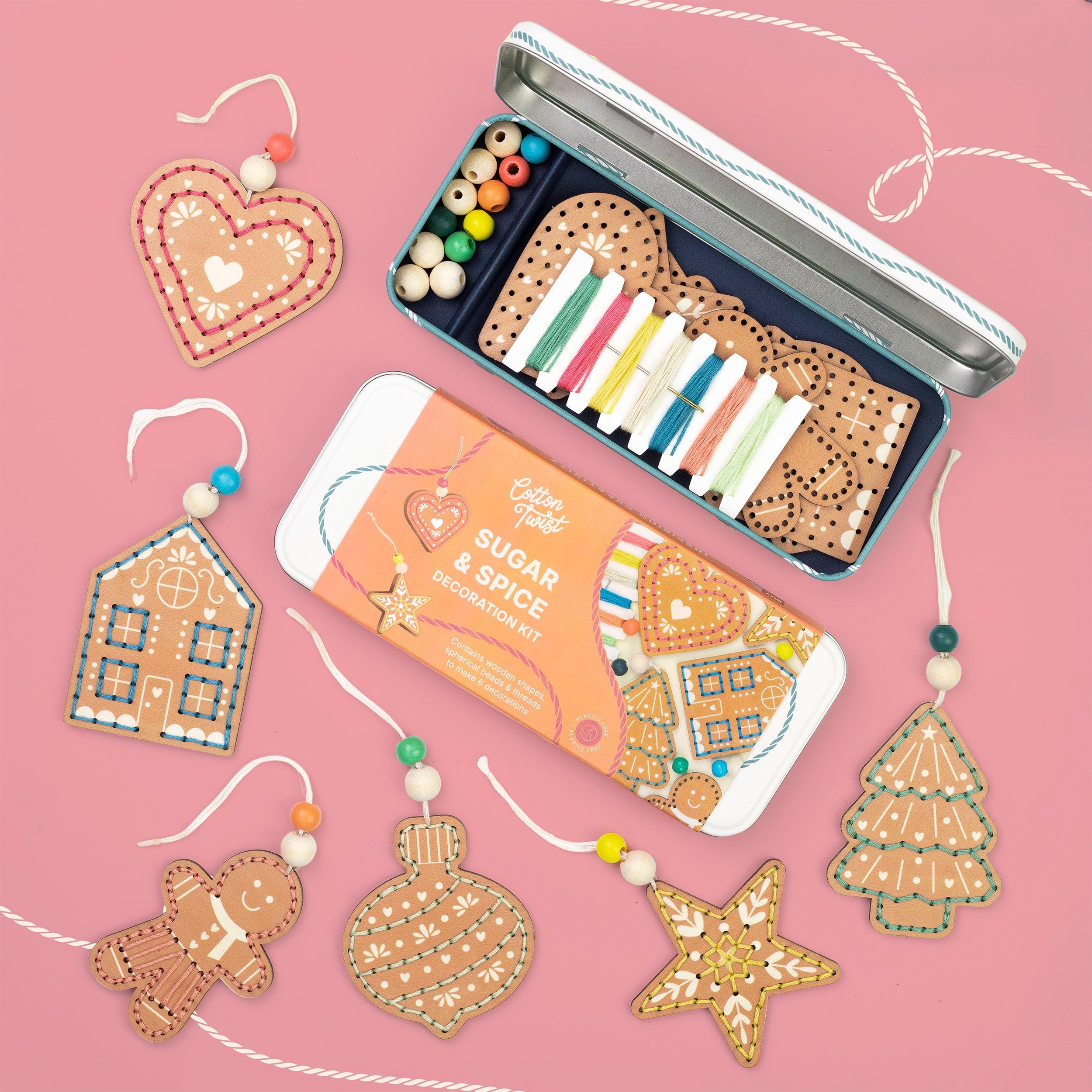 COTTON TWIST Kids Sugar & Spice Christmas Decoration Art Craft Kit Tin