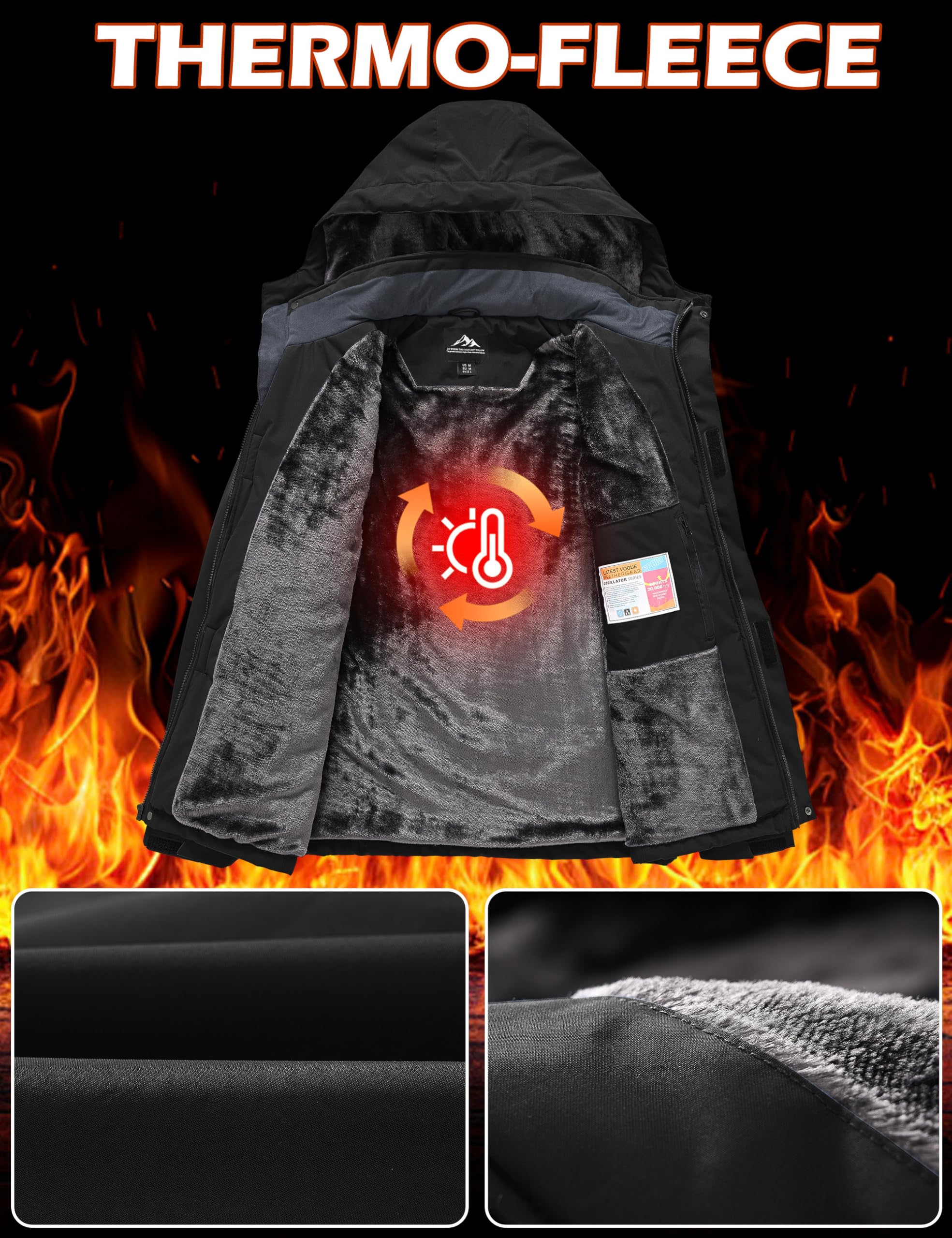 Zoofly Chaqueta de Esquí Impermeable Hombre Invierno Abrigo Nieve Snowboard Cazadora con Capucha Desmontable