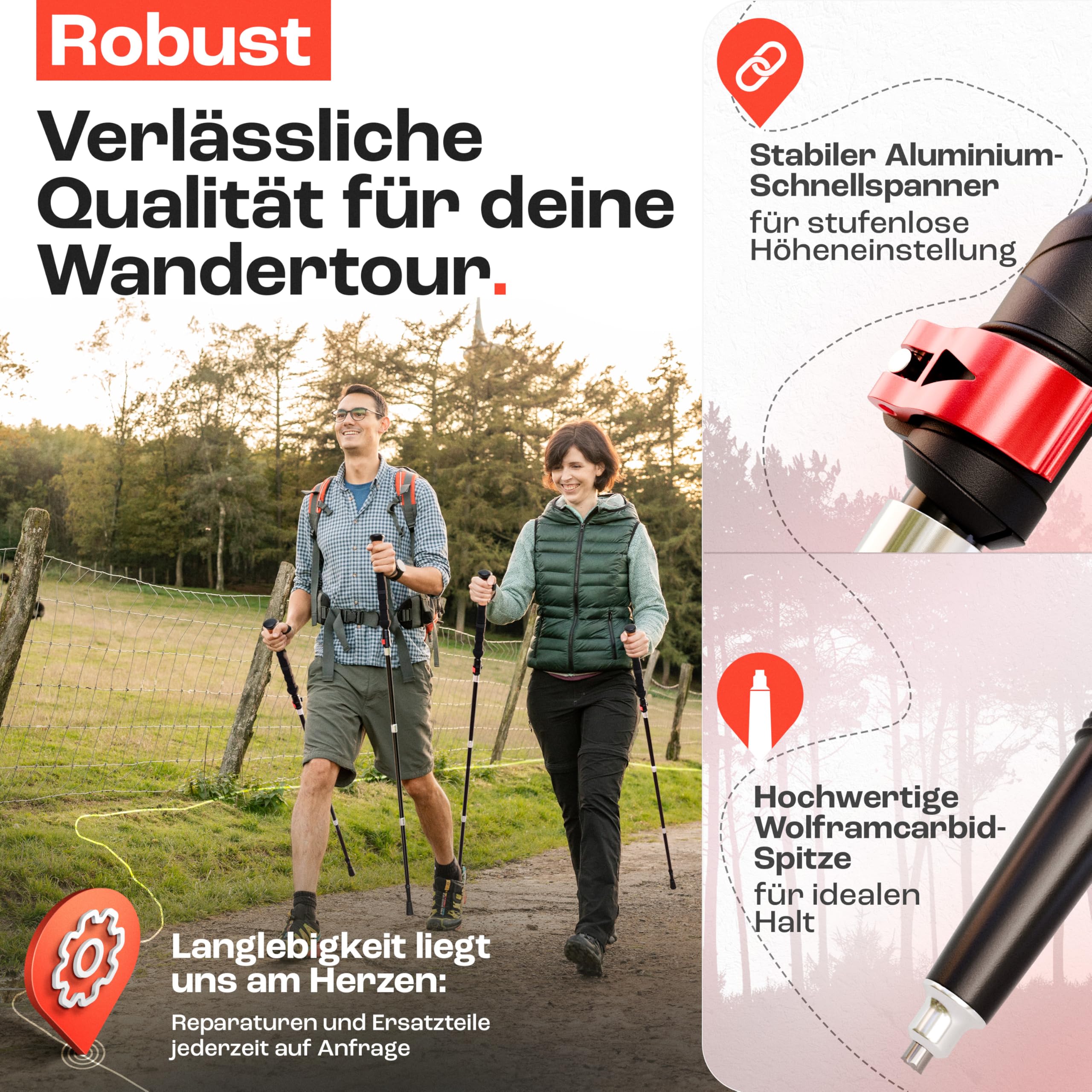 Rothwild Wanderstöcke faltbar – Trekkingstöcke Modell Luchs mit Korkgriff – Länge verstellbar – leichte Faltstöcke für Damen & Herren inkl. Tasche