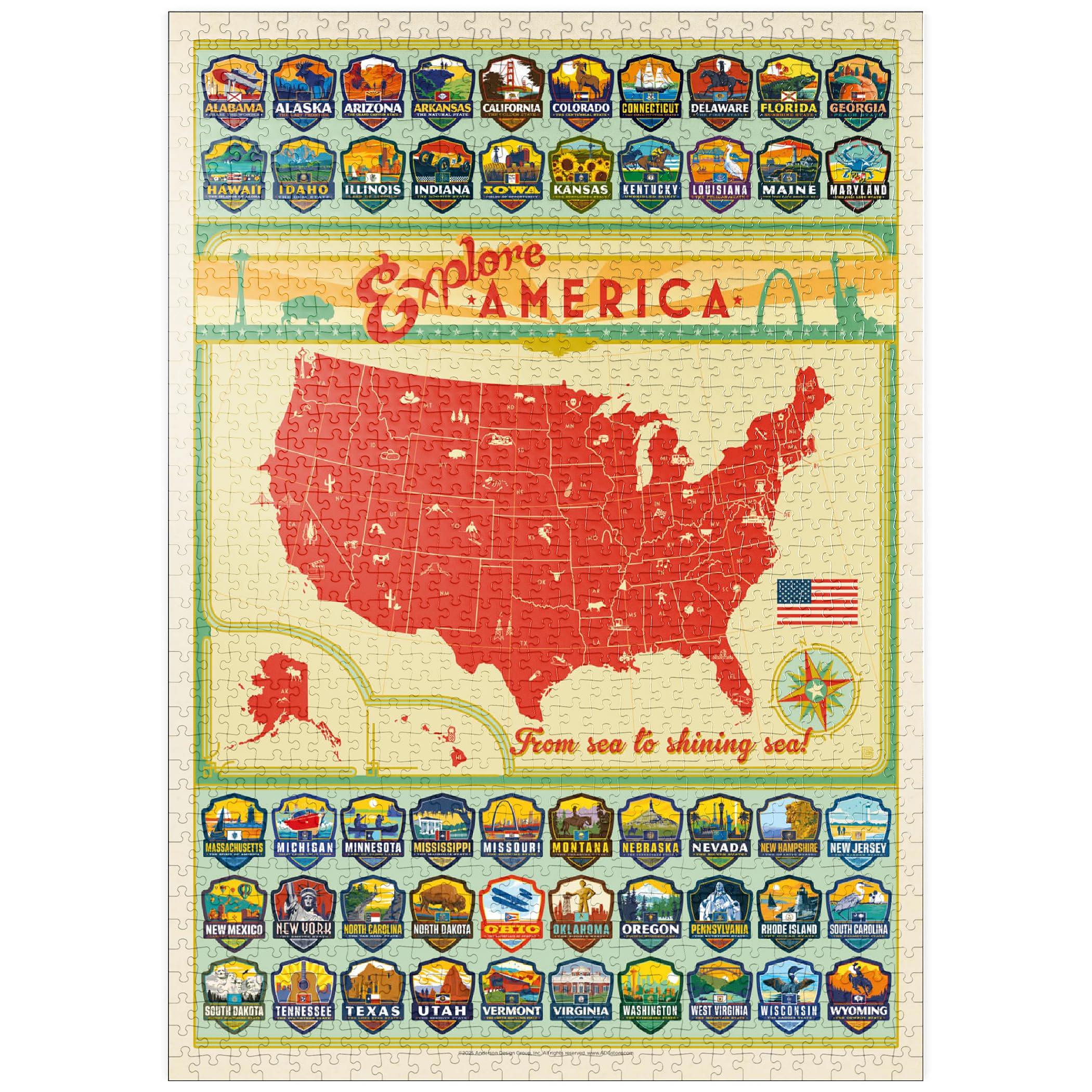 Discover America: 50 State Coats Of Arms, Vintage Posters - Premium 1000 pieces Puzzle - MyPuzzle special collection from Anderson Design Group