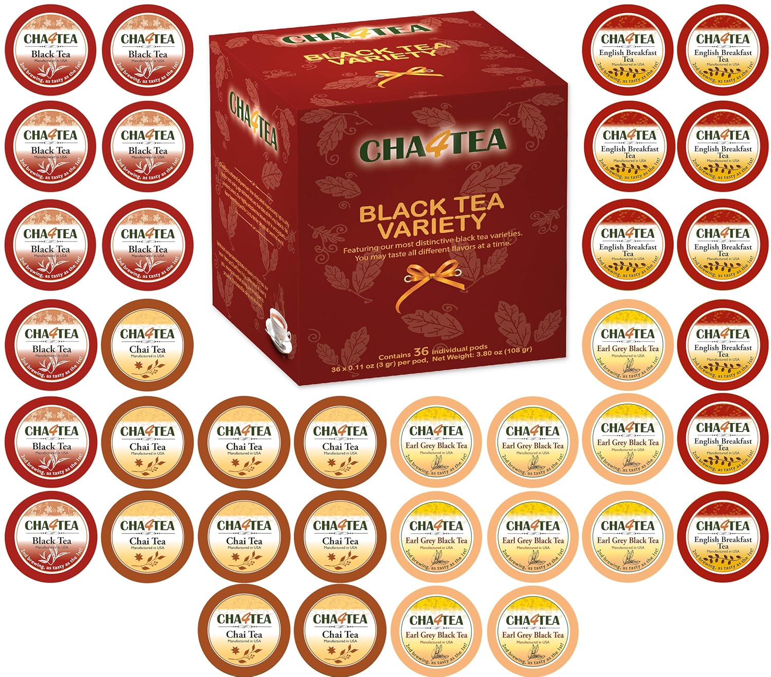 Cha4TEA 36Count Assorted Black Tea Sampler for Keurig K