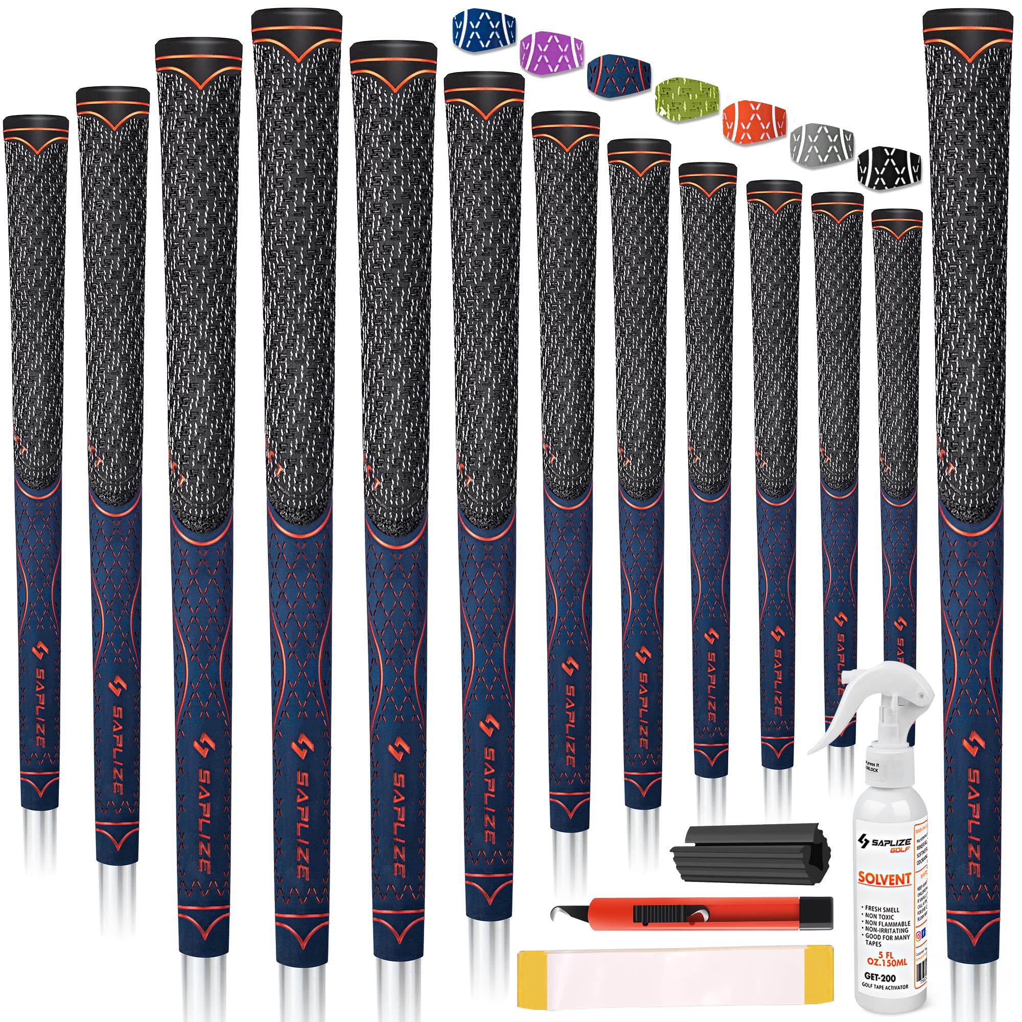 SAPLIZE CL07 Hybrid Golf Grips, 13 Grips with Full Regripping Kit, 7 Colors Available, Standard/Midsize, Multi-compound Golf Club Grips