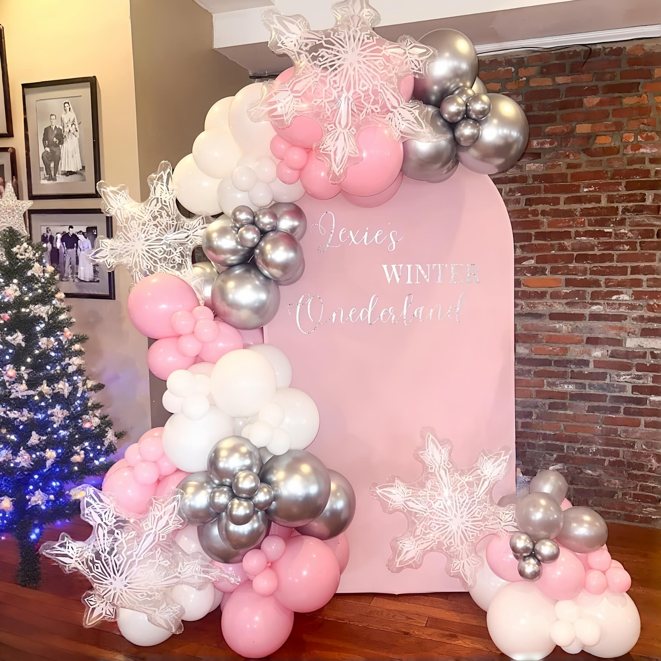 Snapklik.com : Pink White Winter Wonderland Decorations Balloon Arch ...