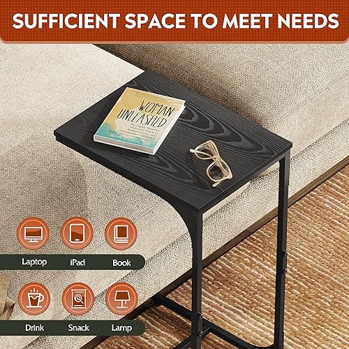 Miniatura 4 de WLIVE Mesa auxiliar en forma de C, mesas auxiliares de sofá pequeñas con marco de metal, mesa de sofá, bandeja de TV para sala de estar, dormitorio,