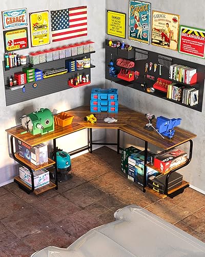 Miniatura 7 de Teraves - Escritorio moderno en forma de L con estantes, escritorio de computadora/escritorio de juegos para oficina en casa de 64.84", mesa de