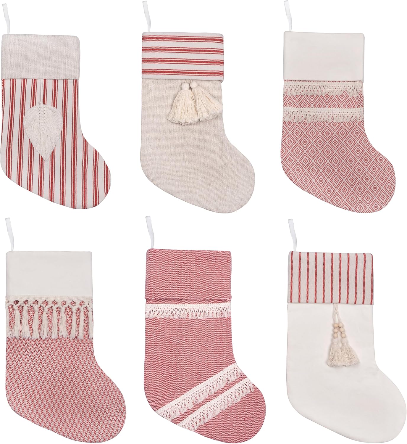 GEX Christmas Stockings 5 Pack for Family 20" Large Rustic Farmhouse Country Red Xmas Stockings with Tassels Hanging Ornament Decorations for Fireplace Xmas Season (Red, Set of 5) - Image 6