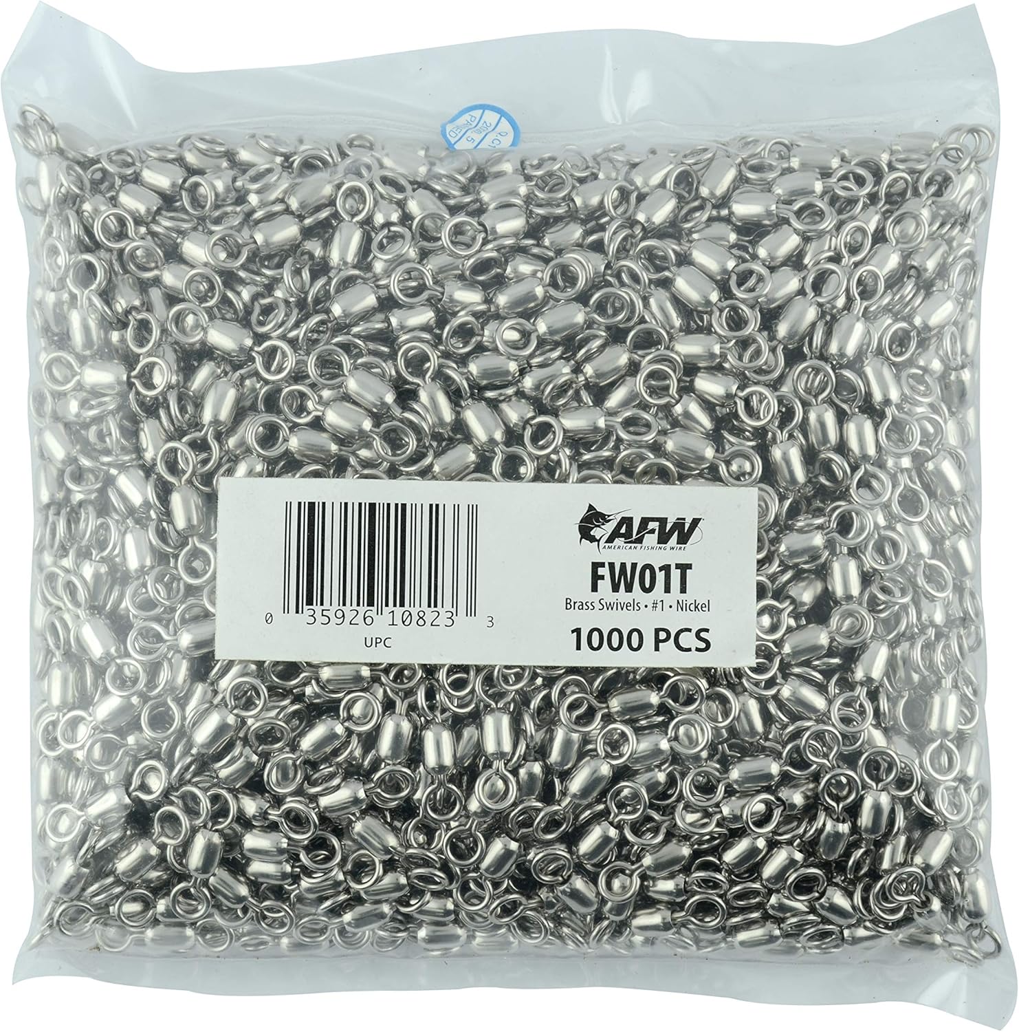 Brass Crane Swivels, Size #1, 150 lb (68 kg) Test, Nickel, 1,000 pc