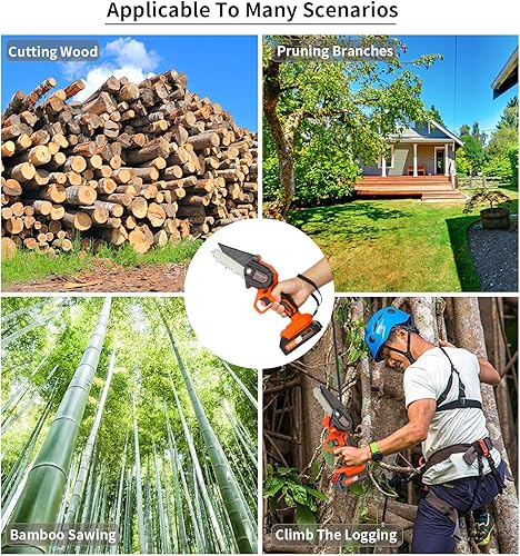 Miniatura 6 de POTENCO Mini motosierra, pequeñas motosierras eléctricas de mano, mini motosierras alimentadas inalámbricas con bloqueo de seguridad y 2 baterías,