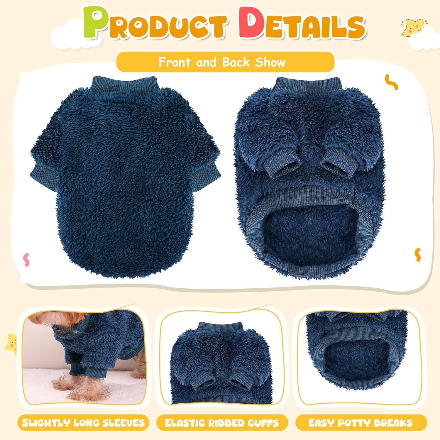 Dog Sweaters for Small Dogs, Warm Fleece Puppy Sweater for Teacup Yorkie Chihuahua Clothes Boy Male, Cute 2 Pack XXS Dog Clothes Winter Soft Pet Sweatshirt Apparel, Navy Blue+Grey - Image 4