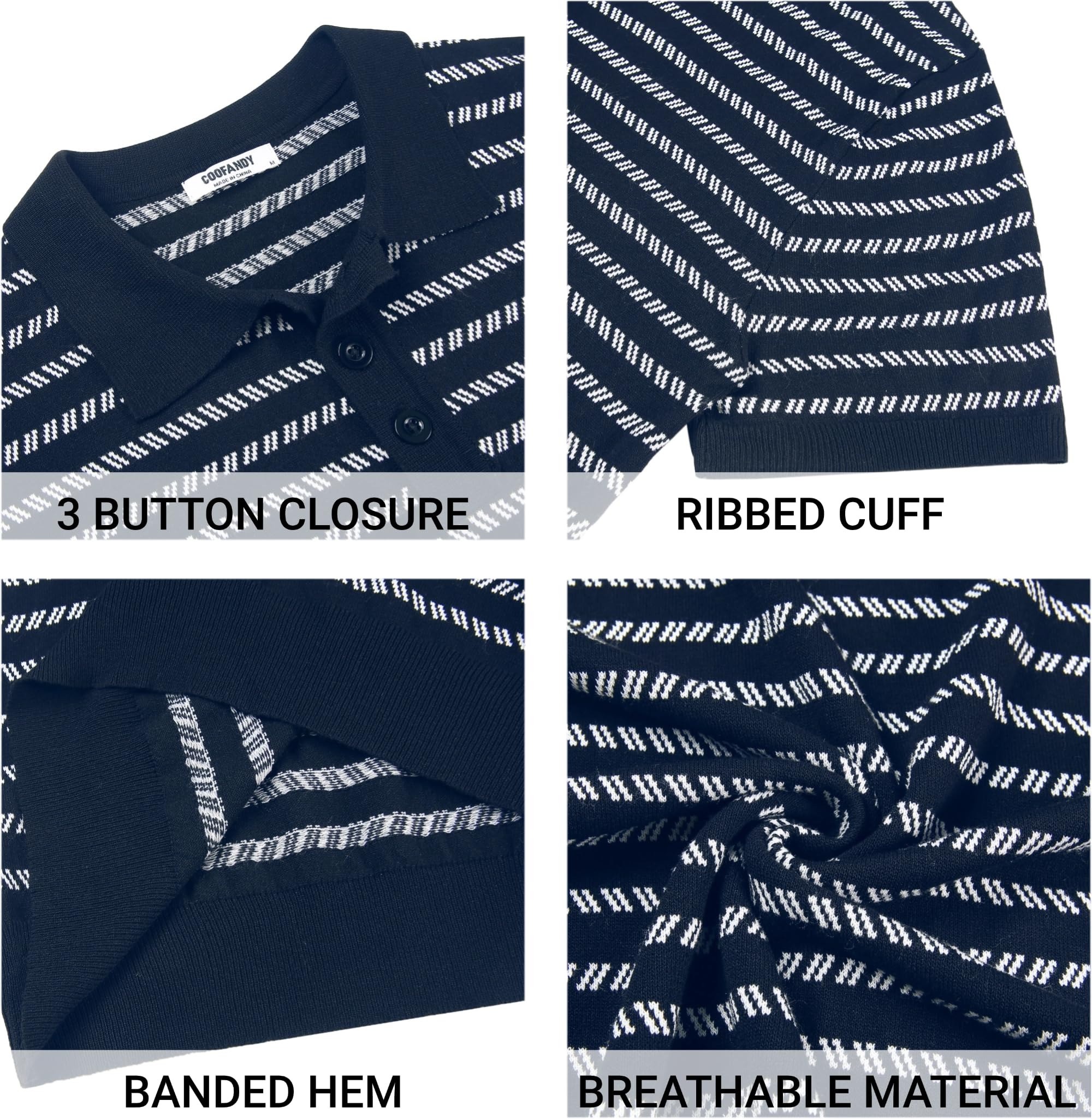 COOFANDY Polo da uomo in maglia, casual, a maniche corte, con bottoni, classica camicia da golf