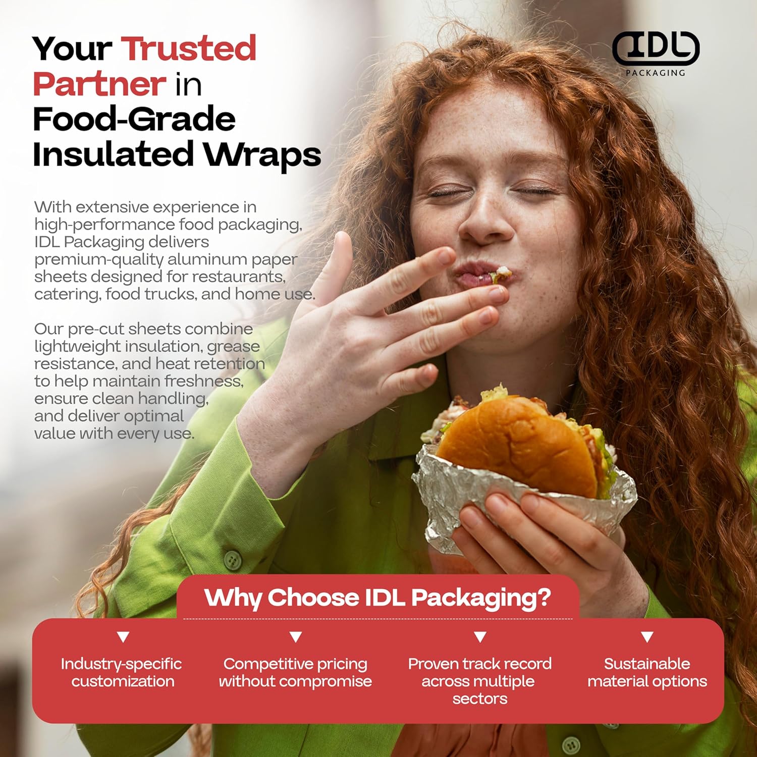 12"x12" Premium Double-Layer Foil/Paper Sheets, 1000-Pack – USA-Made Pre-Cut Food Wrap for Sandwiches, Hot Dogs & Burgers – Grease-Resistant, Waterproof, Heat & Cold Insulation Sheet by IDL Packaging