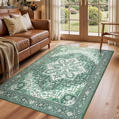 Miniatura 75 de Rugflix Alfombras de área de 8 x 10 pies para sala de estar, alfombra grande lavable, resistente a las manchas, pelo bajo, alfombra oscura moderna