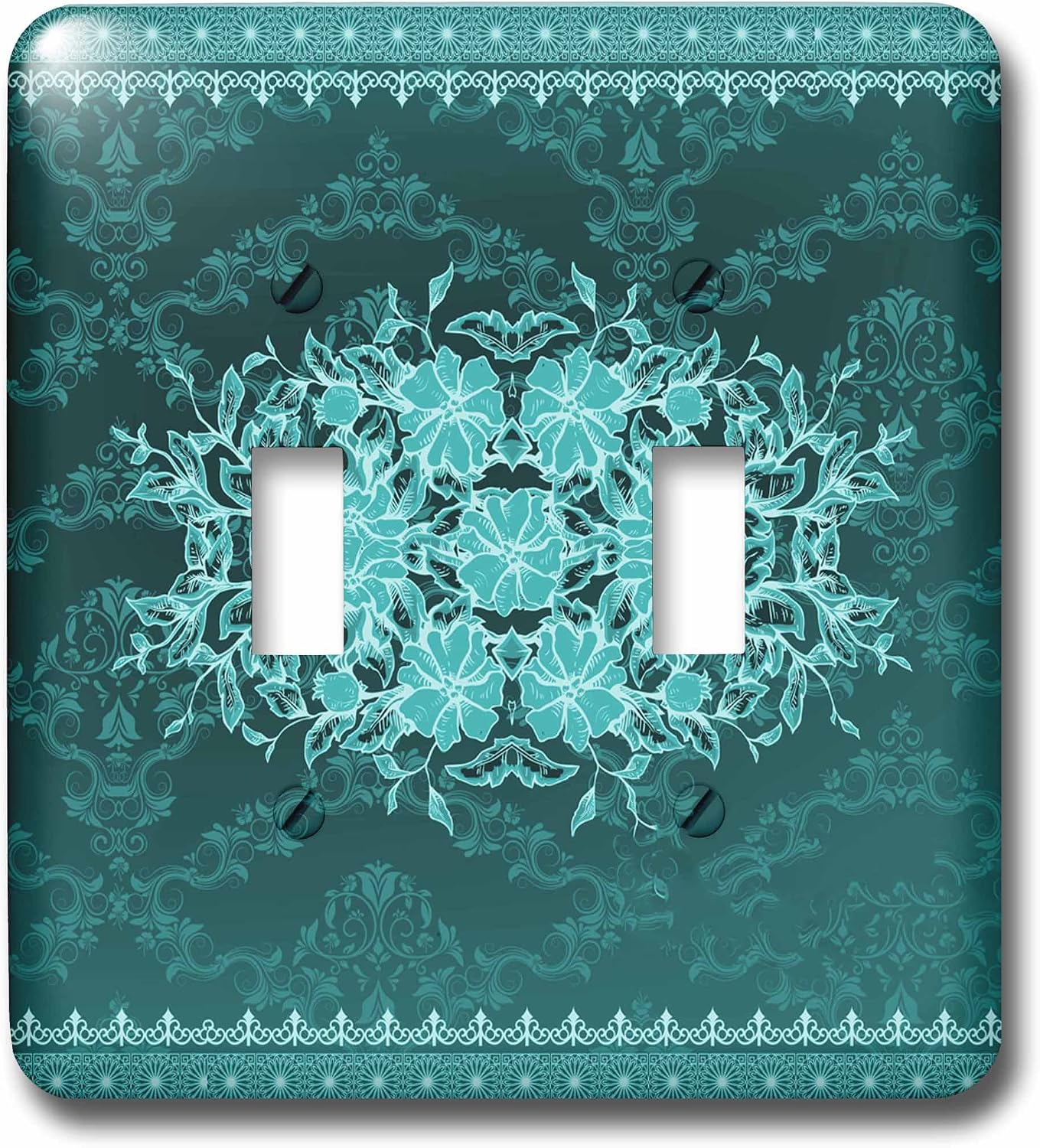 3dRose LLC lsp_77726_2 Pretty Deep Turquoise Vintage Floral Design Double Toggle Switch