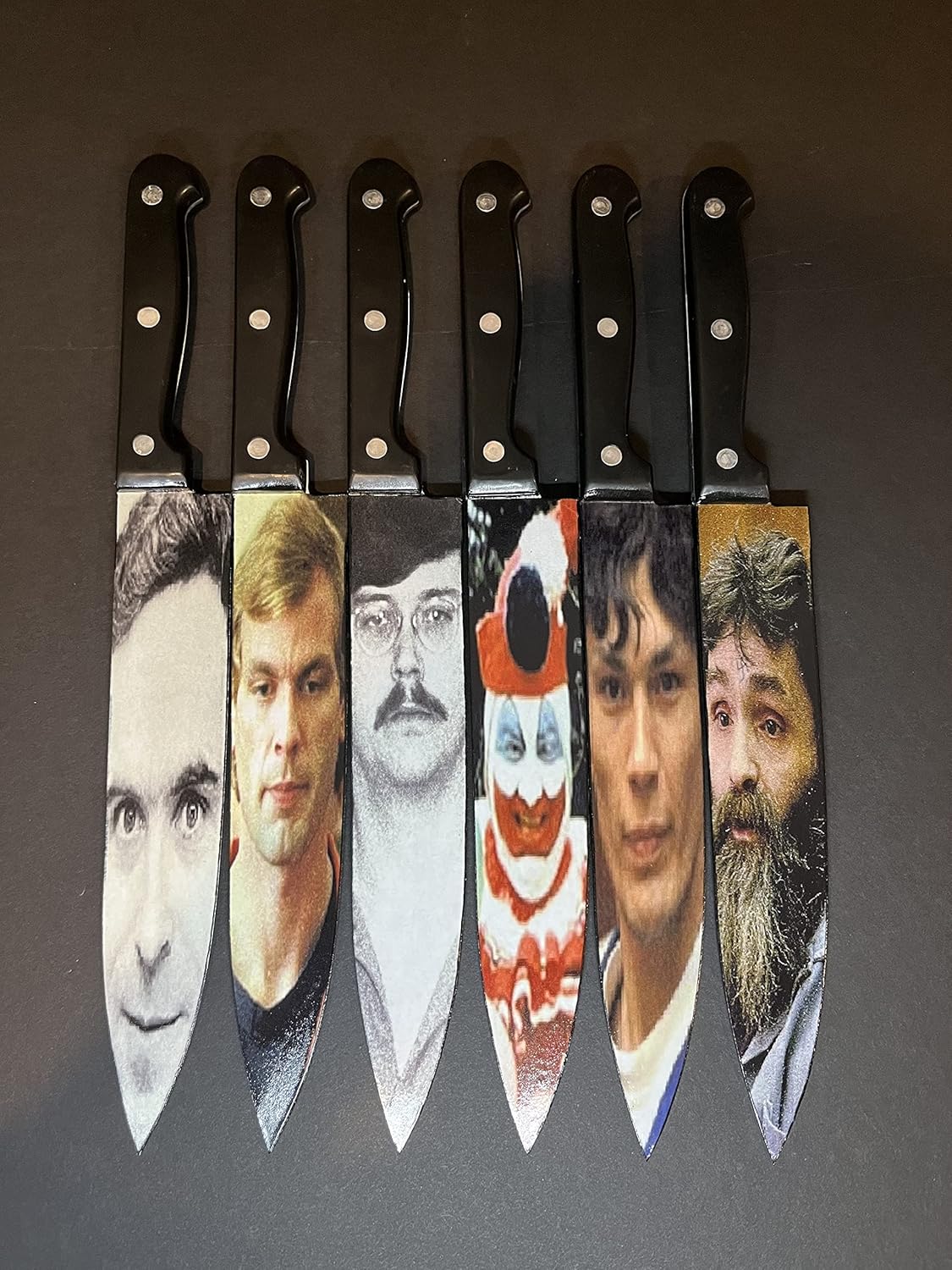 Serial Killer Horror Kitchen 6 Chef Knife Set With Sublimated Stands