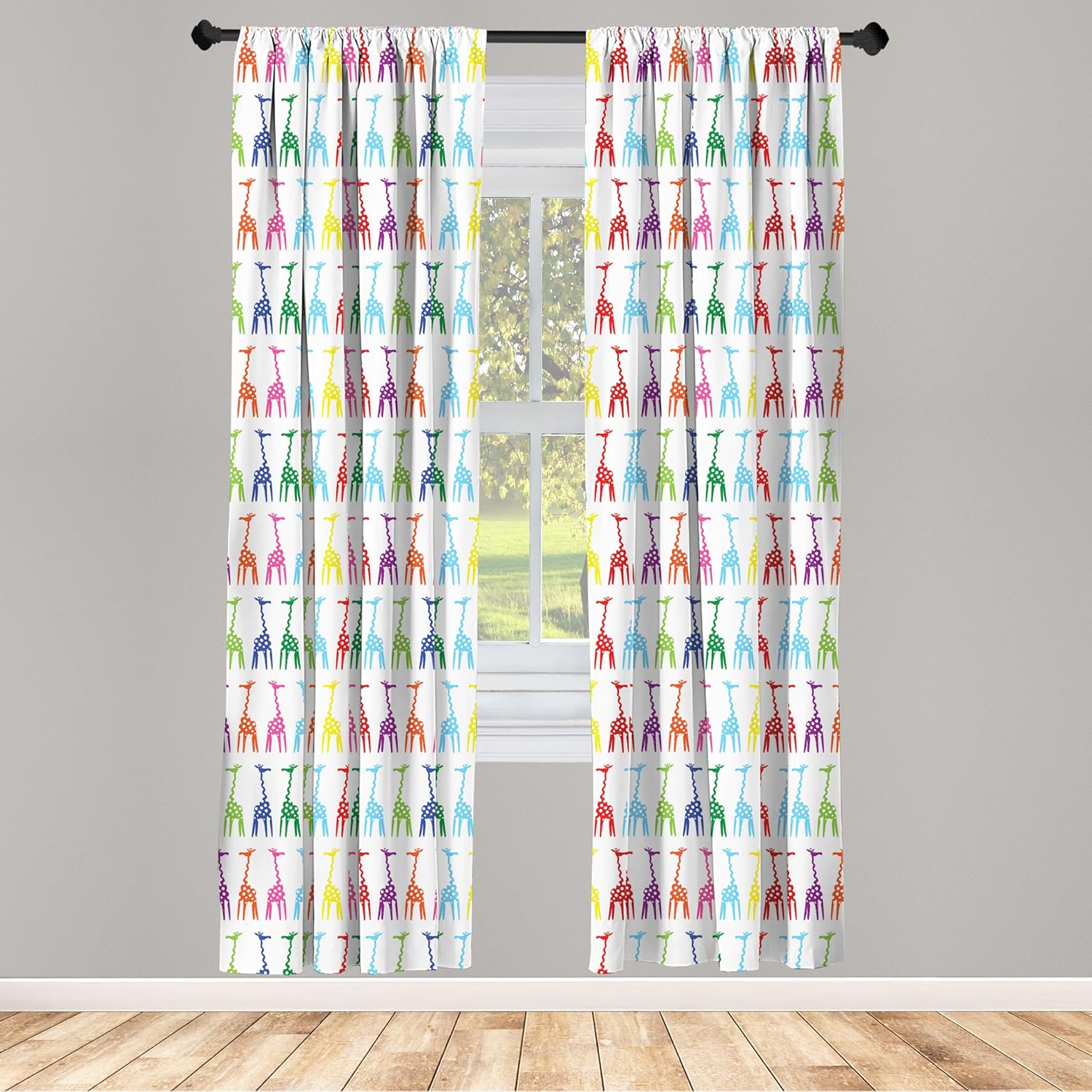 Ambesonne Giraffe Window Curtains, Abstract Dotted Animal Bodies with Long and Wavy Necks Fauna Inspired Art, Lightweight Decor 2-Panel Set with Rod Pocket, Pair of - 28" x 95", Red and Blue