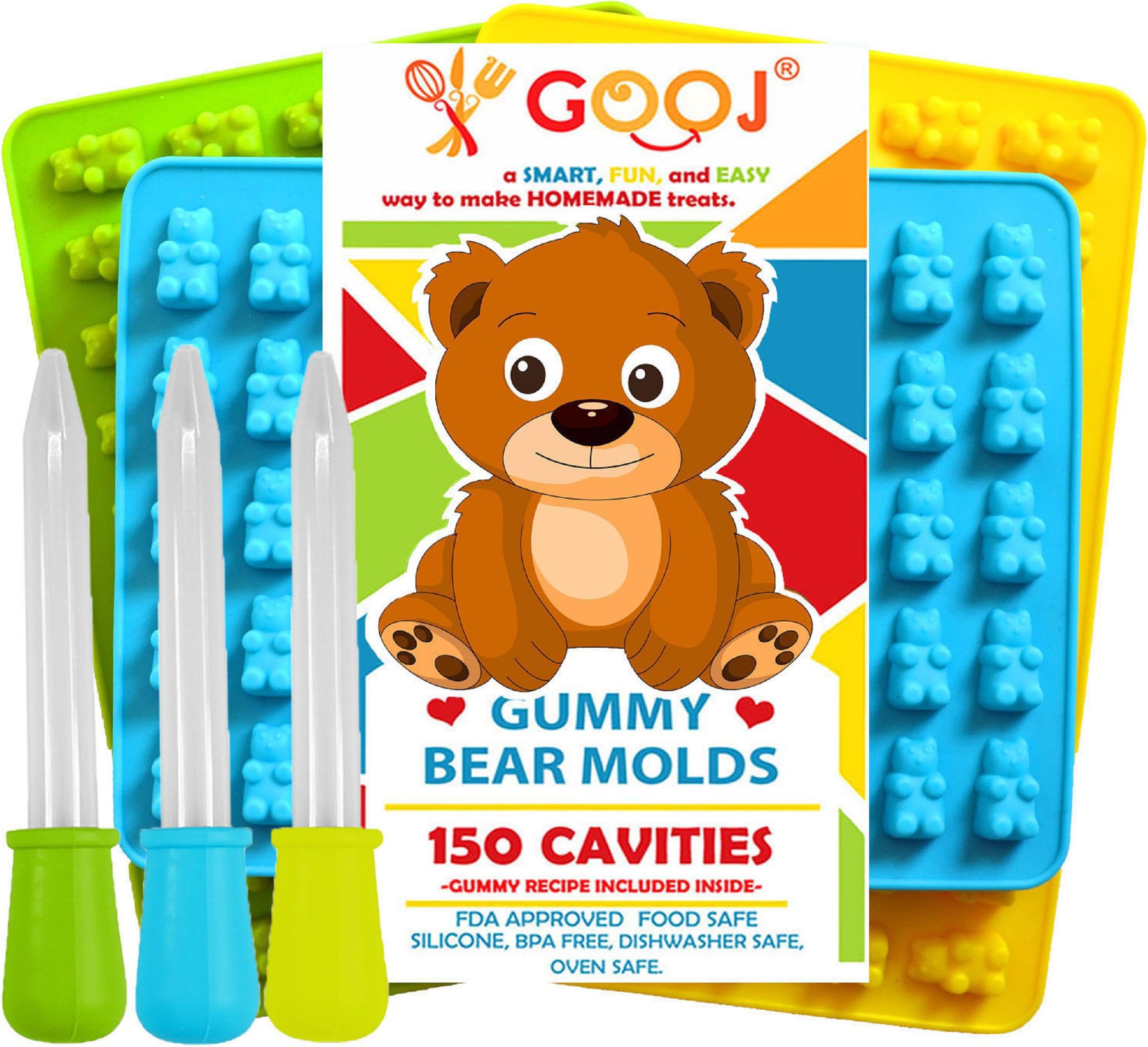 Premium Gummy Bears Candy Molds 3 Easy to Use Droppers with Included Recipe Perfect for Chocolate Candy Molds and Ice trays