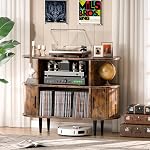 Large Record Player Stand with Storage and Shelves, Mid Century Modern Record Player Cabinet with Doors, Vinyl Record Player Table Holds 150+ Records for Living Room Bedroom, (Brown)