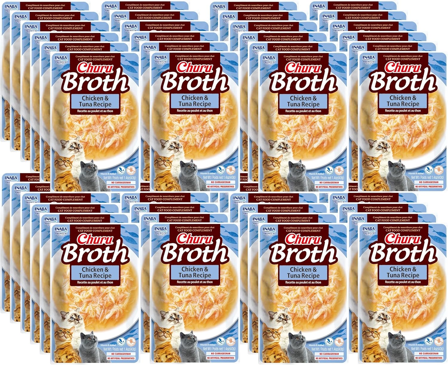 INABA Churu Broth Treats for Cats, Shredded Chicken & Creamy Broth with Vitamin E