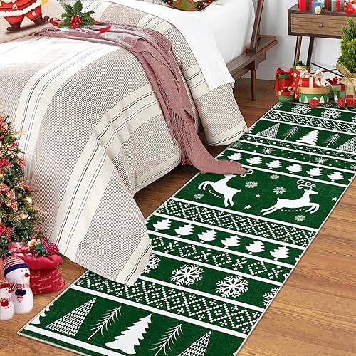 Miniatura 23 de RUGSREAL Alfombra de área de Navidad de 2 x 3 pies, tapete de invierno con árbol de Navidad y copo de nieve para entrada, tapete de Navidad, tapete